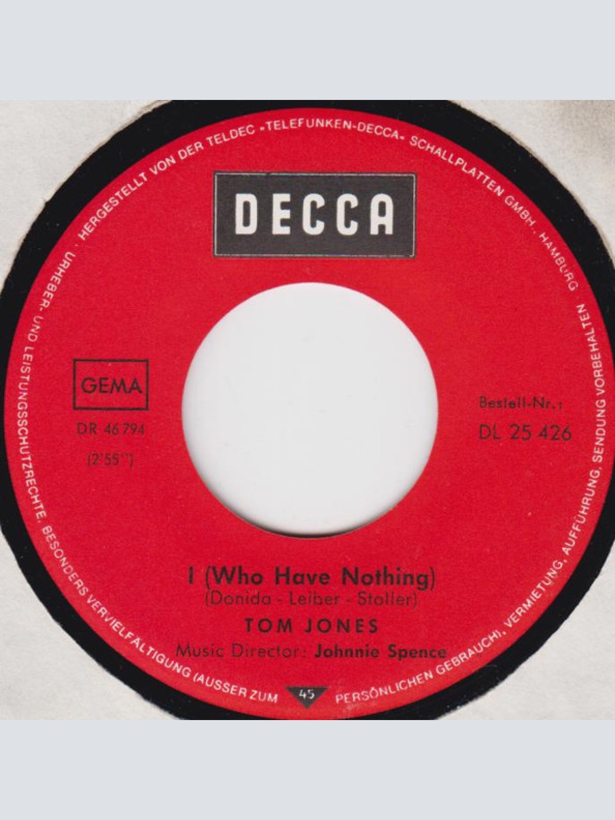 Vinyl / Tom Jones - I (Who Have Nothing) / Stop Breaking My Heart