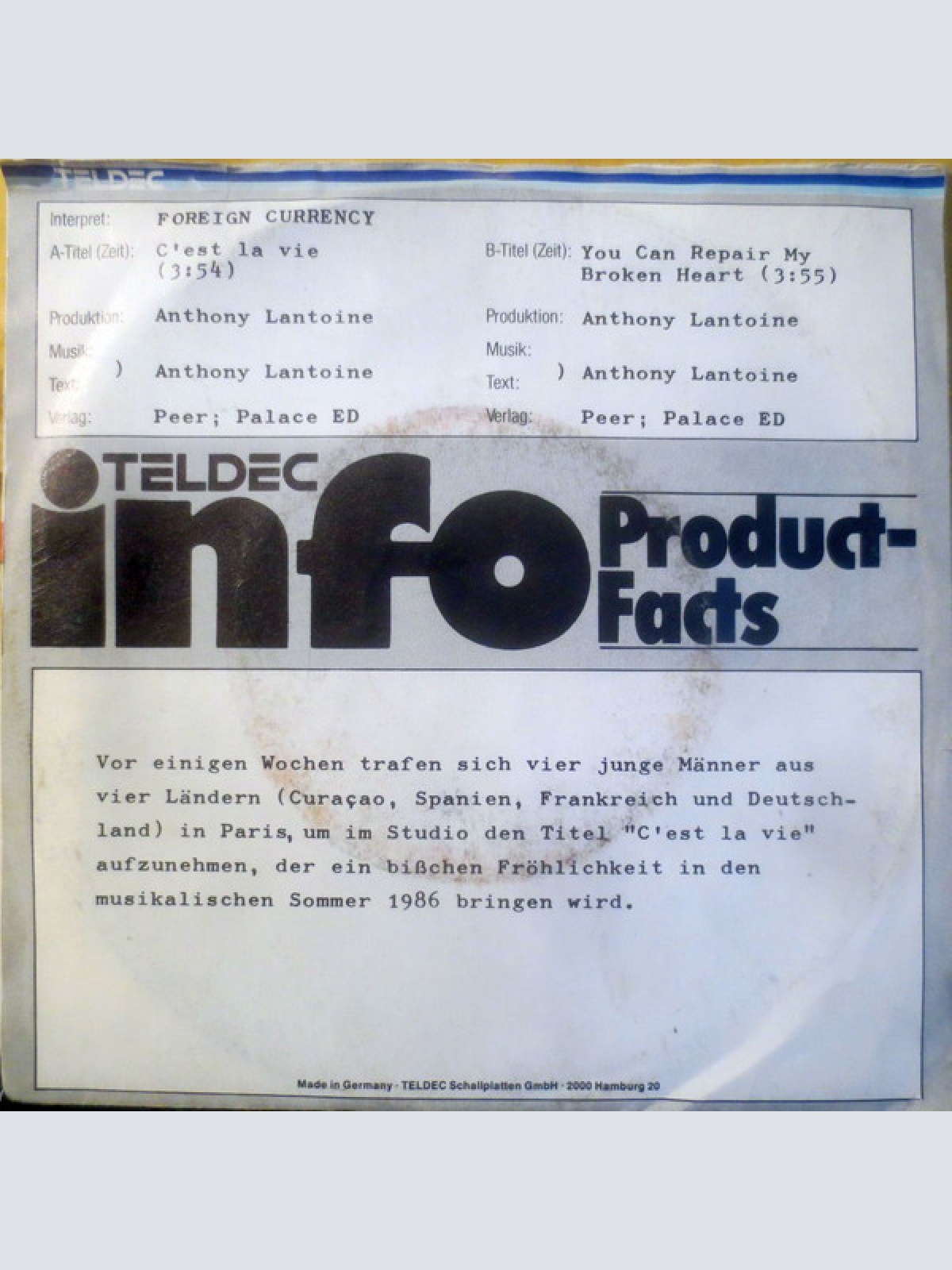 Vinyl / Foreign Currency - C'est La Vie