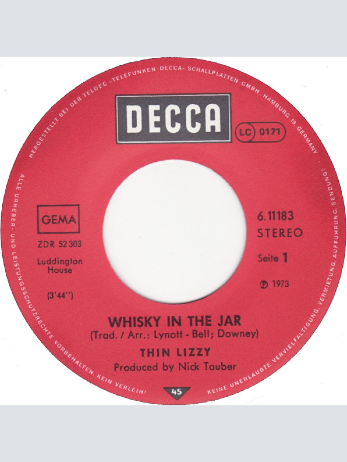 Vinyl / Thin Lizzy - Whisky In The Jar / Black Boys On The Corner