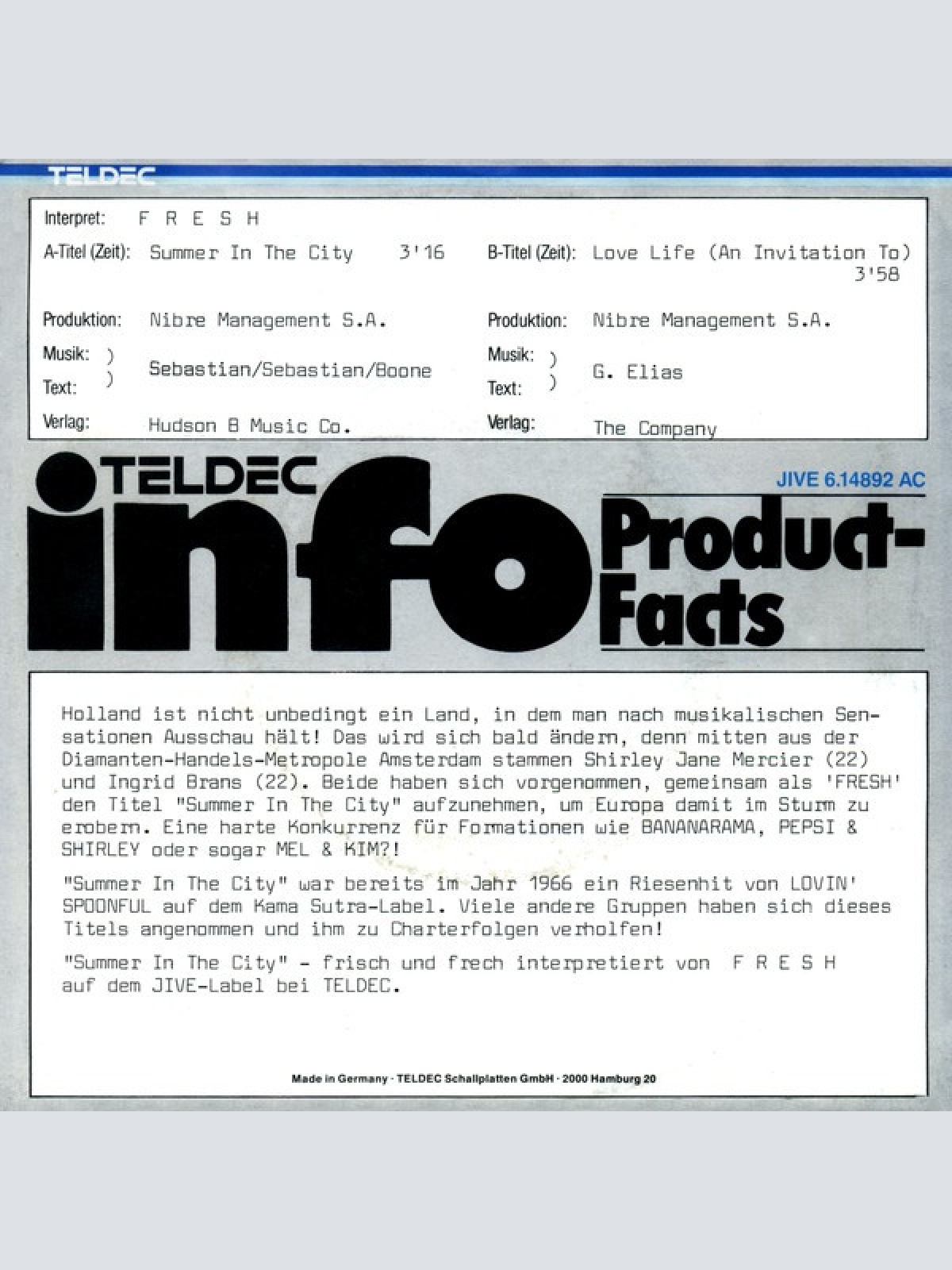 Vinyl / Fresh (21) - Summer In The City