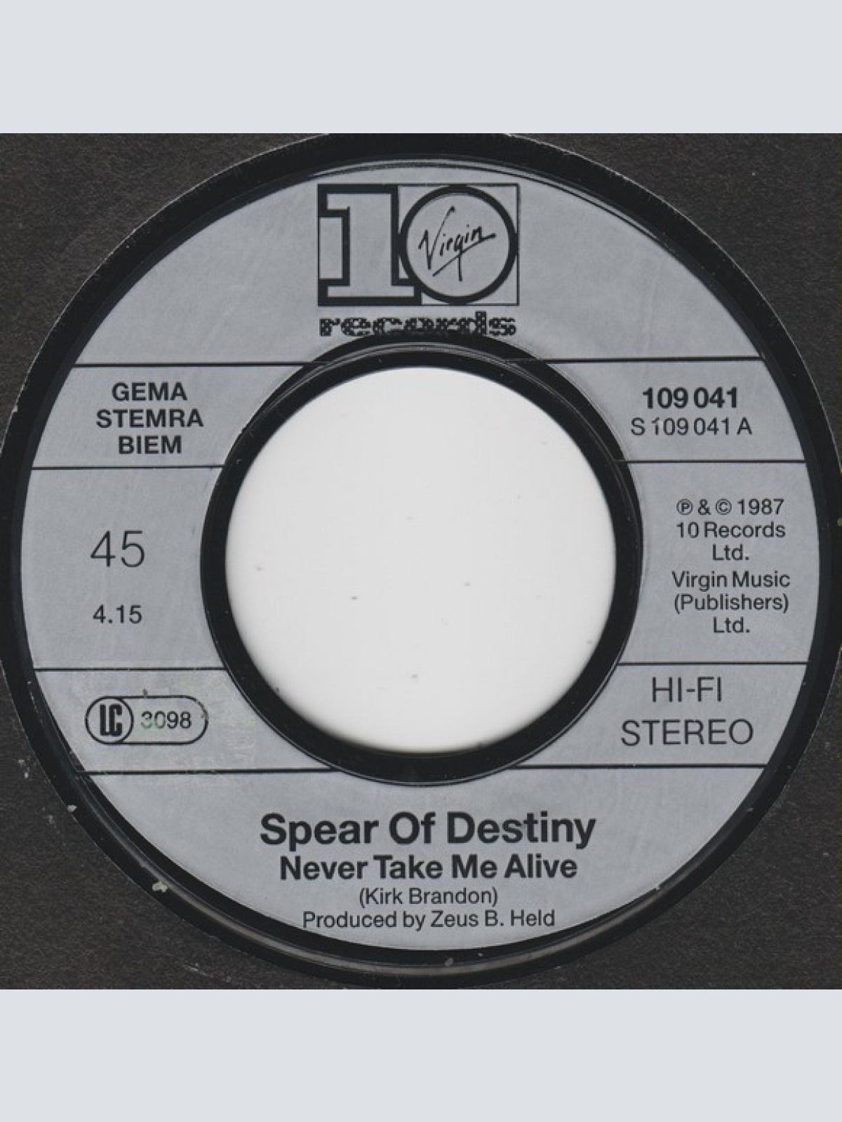 Vinyl / Spear Of Destiny - Never Take Me Alive