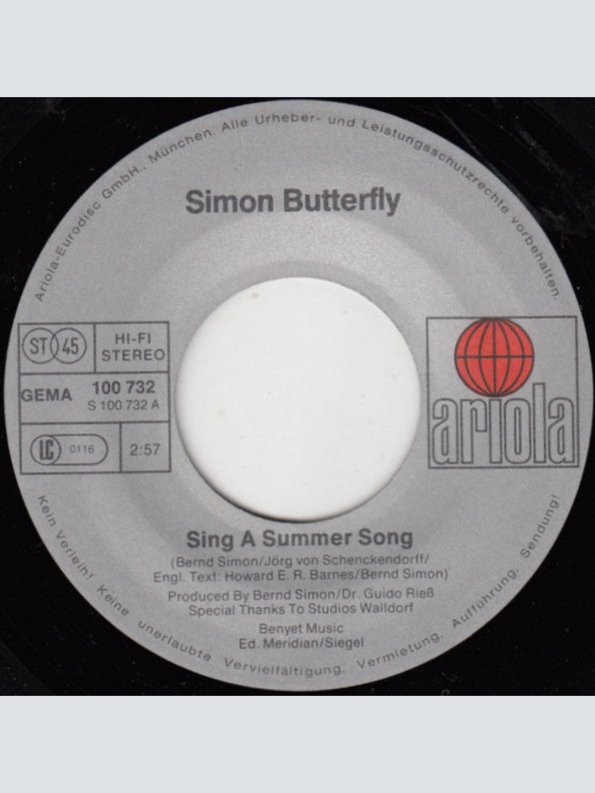 Vinyl / Simon Butterfly - Sing A Summer Song