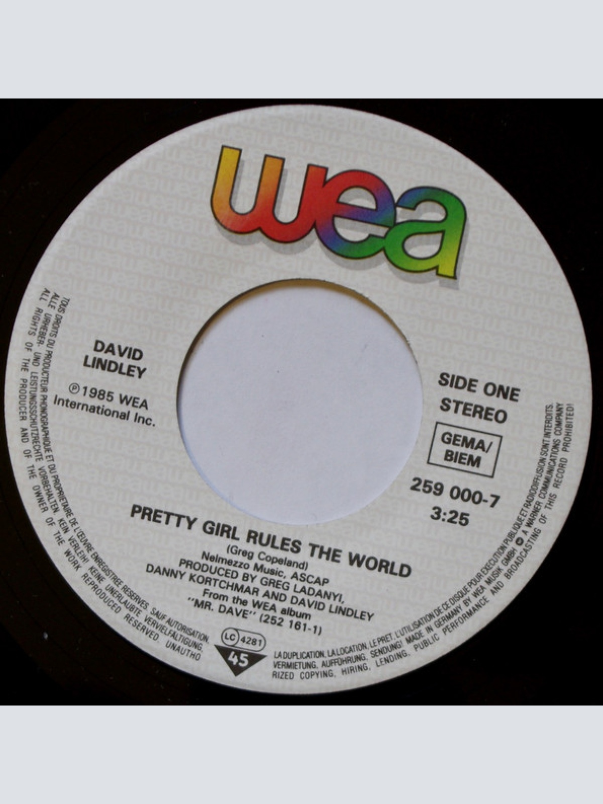 Vinyl / David Lindley - Pretty Girl Rules The World
