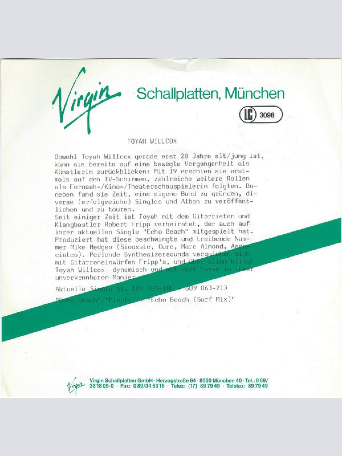 Vinyl / Toyah - Echo Beach