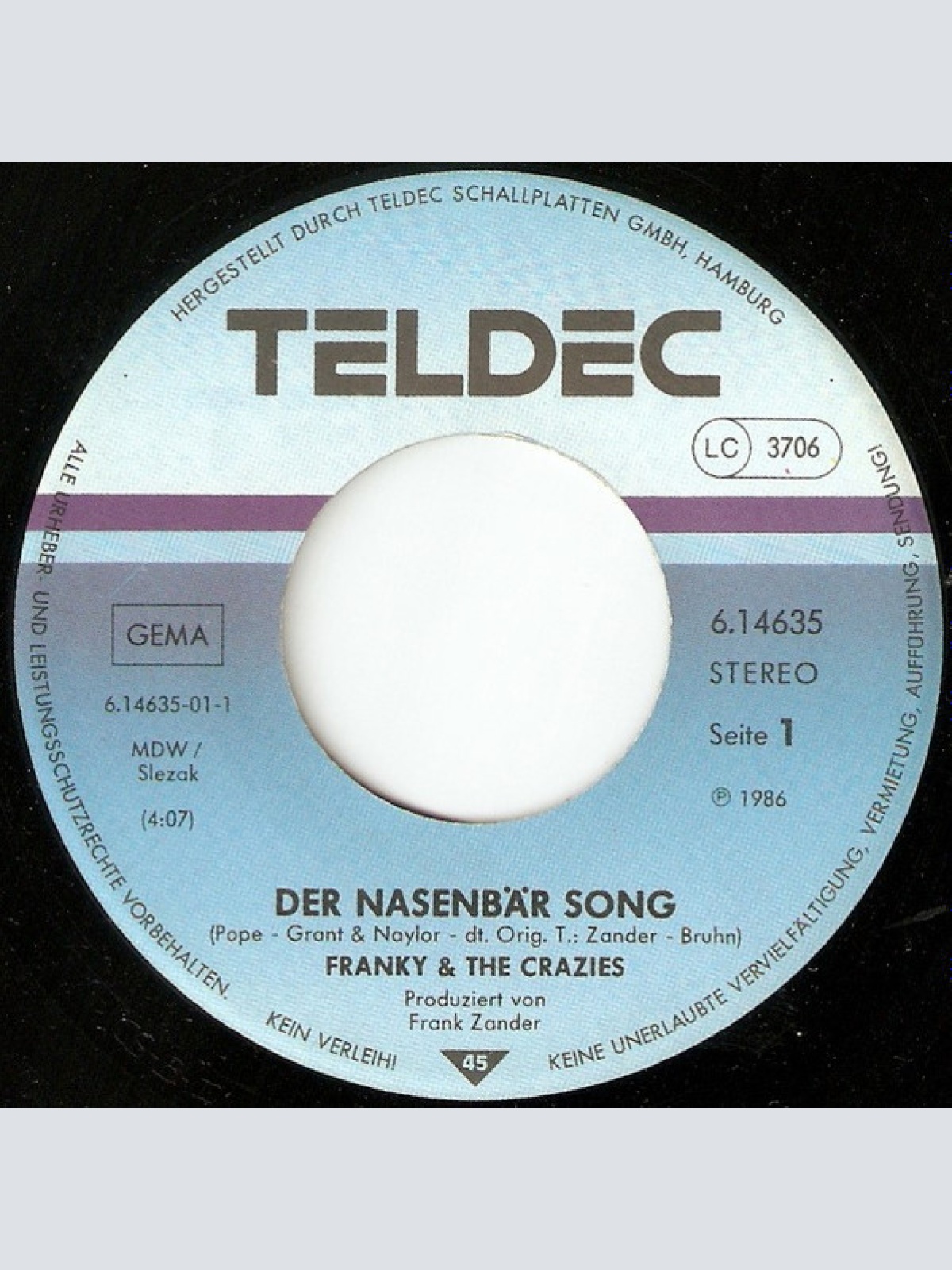 Vinyl / Franky & The Crazies* - Der Nasenbär Song