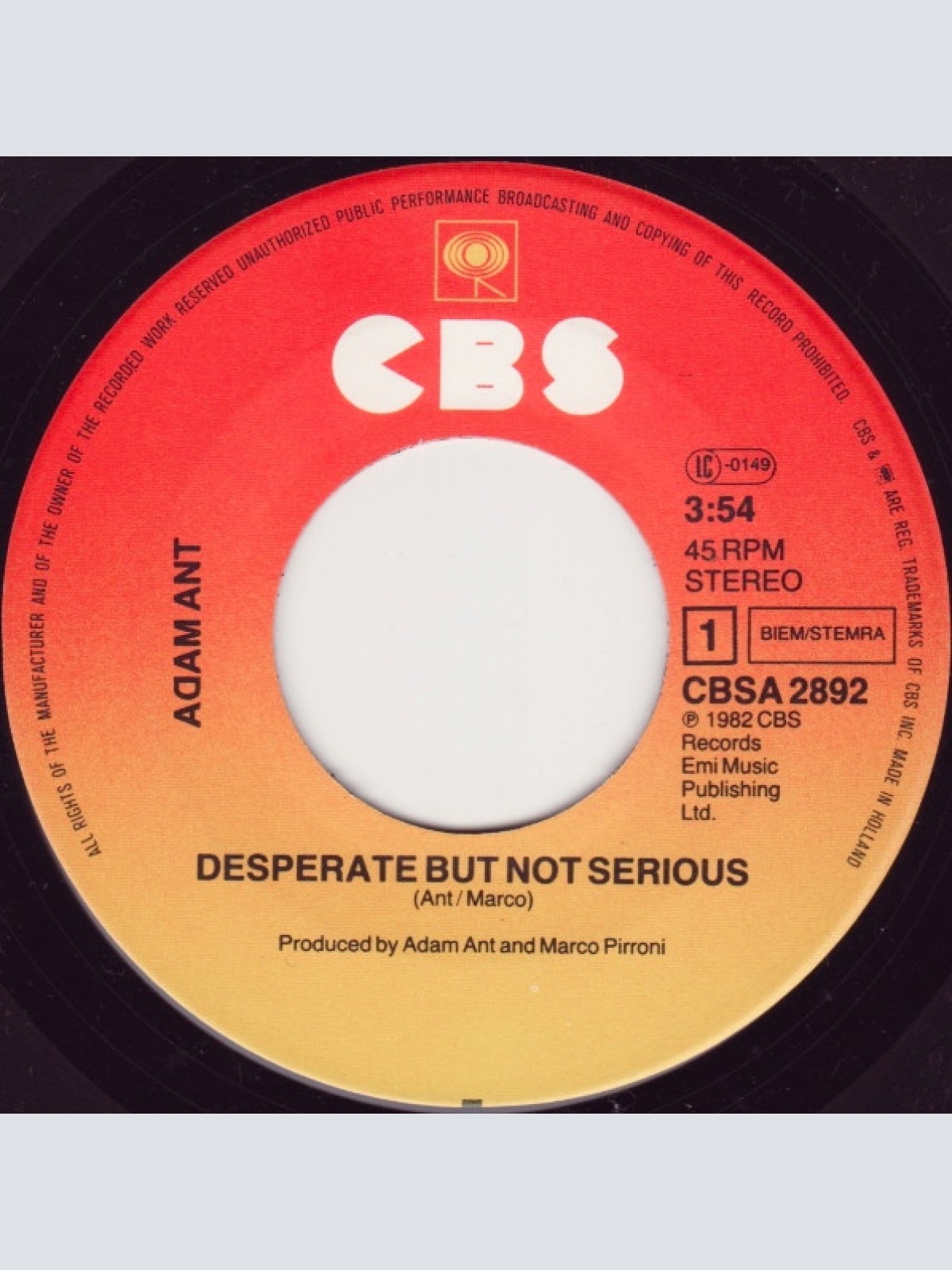 Vinyl / Adam Ant - Desperate But Not Serious