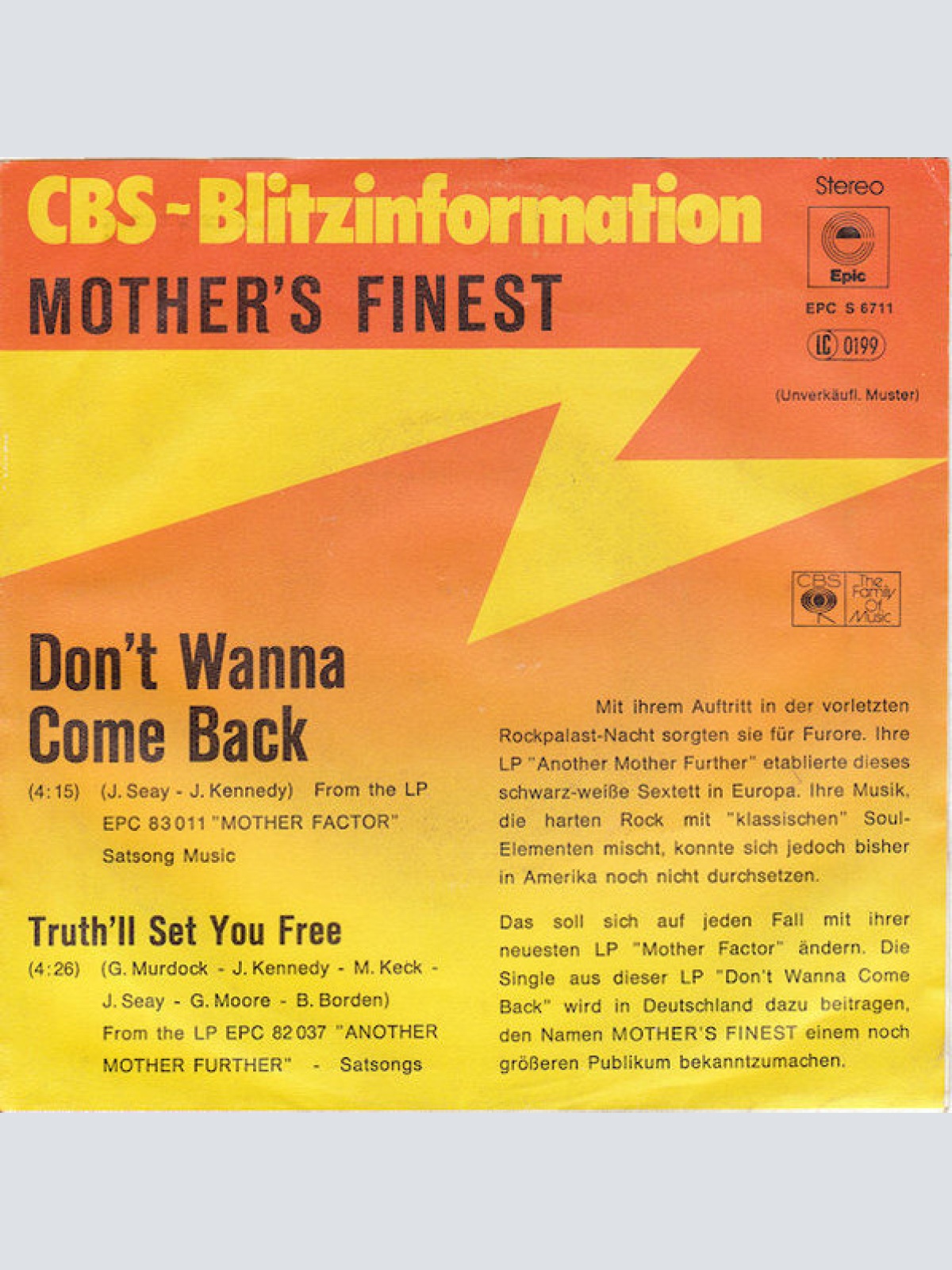 Vinyl / Mother's Finest - Don't Wanna Come Back