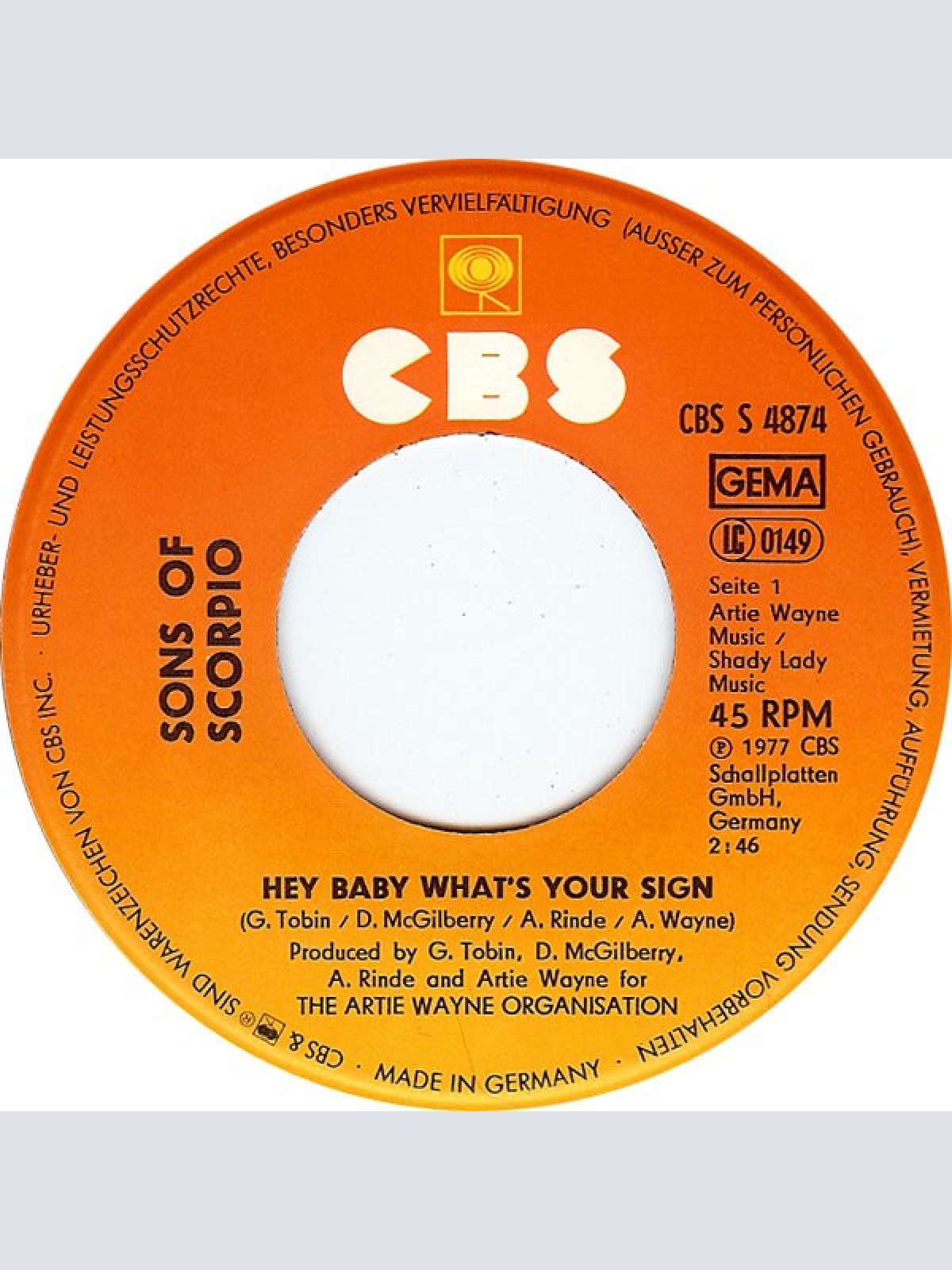 Vinyl / Sons Of Scorpio - Hey Baby, What's Your Sign