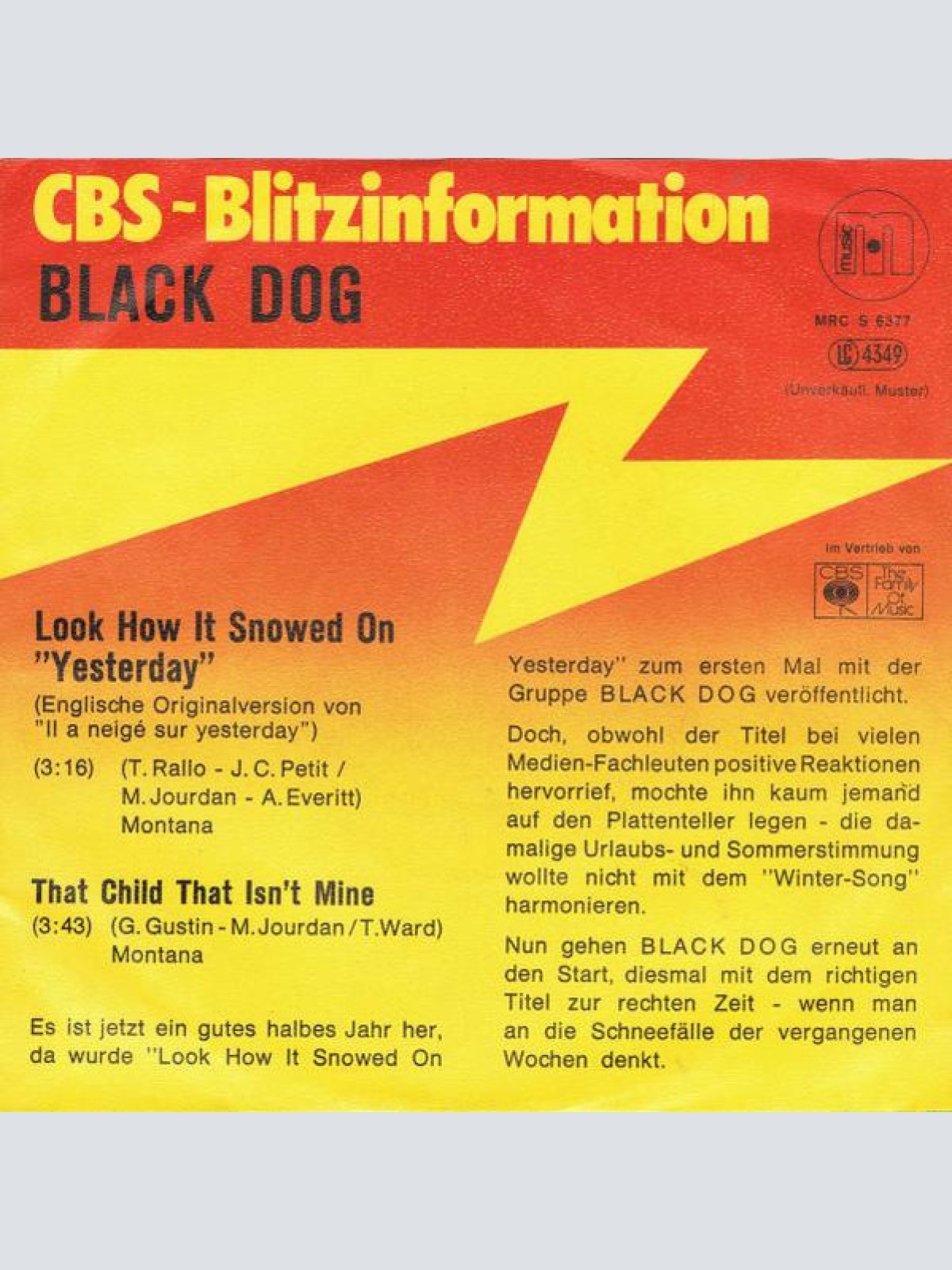 Vinyl / Black Dog - Look How It Snowed On "Yesterday"