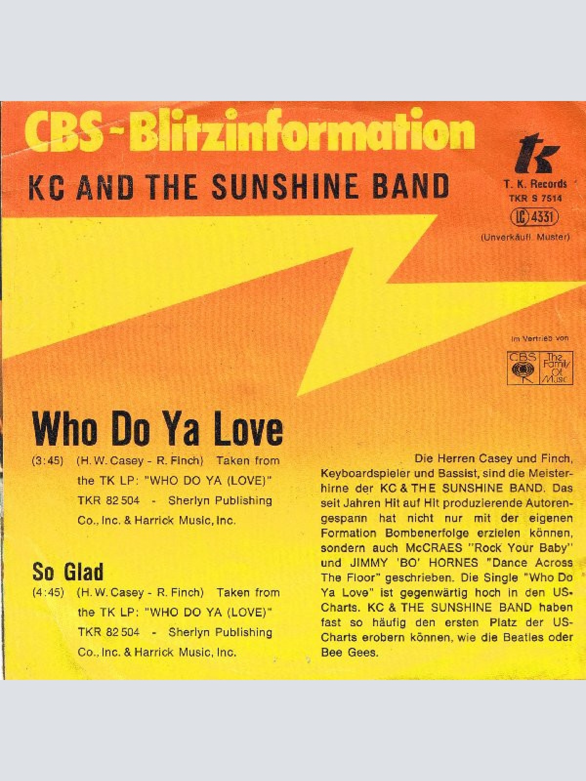 Vinyl / KC & The Sunshine Band - Who Do Ya Love