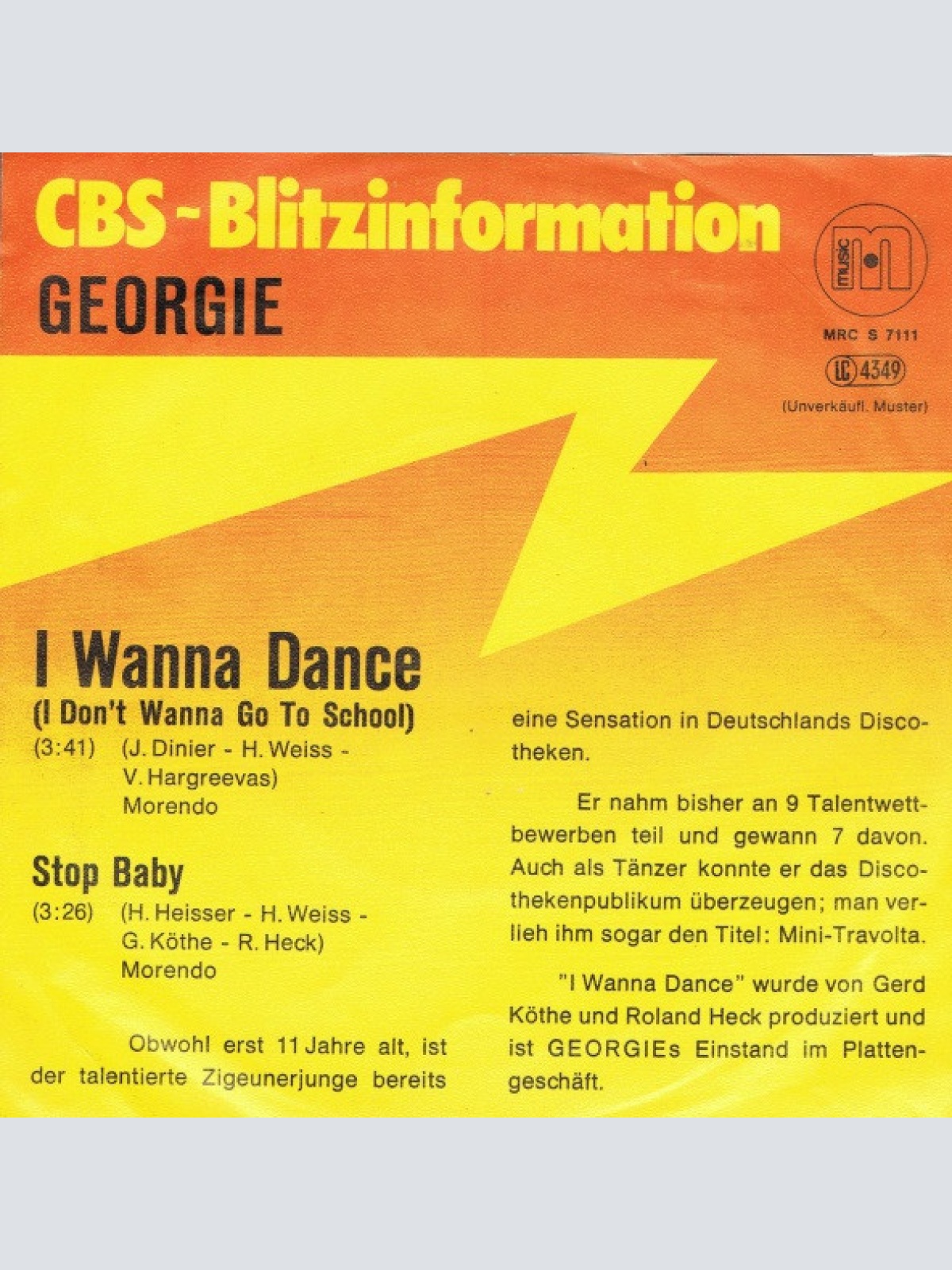 Vinyl / Georgie (4) - I Wanna Dance (I Don't Wanna Go To School)