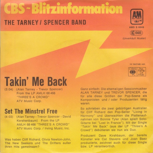 Vinyl / The Tarney/Spencer Band - Takin' Me Back