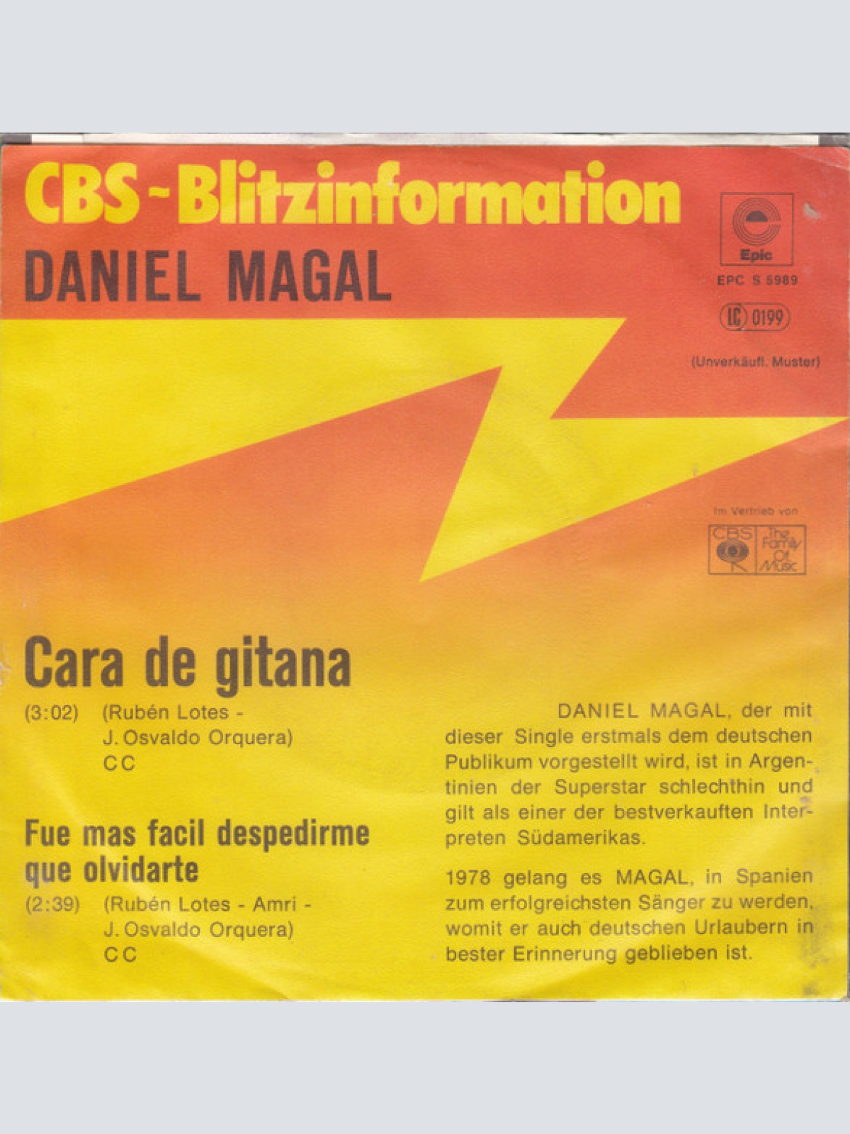 Vinyl / Daniel Magal - Cara De Gitana