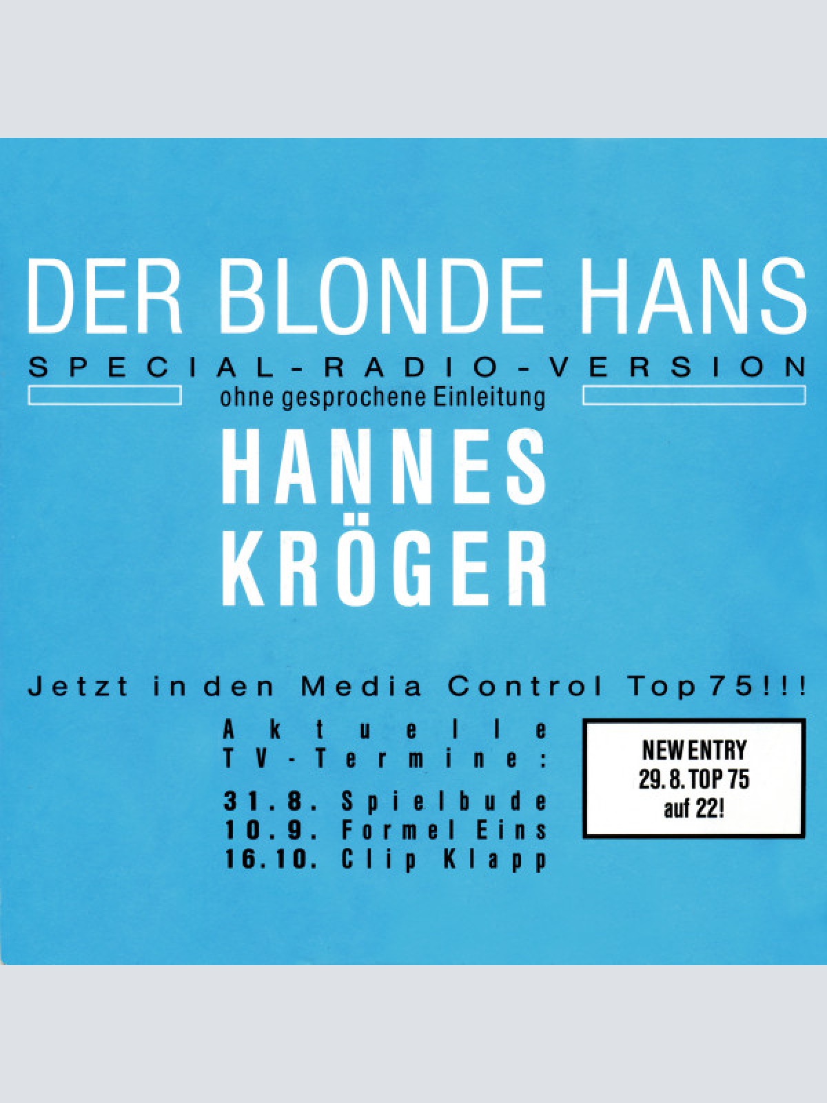 Vinyl / Hannes Kröger - Der Blonde Hans (Special-Radio-Version)