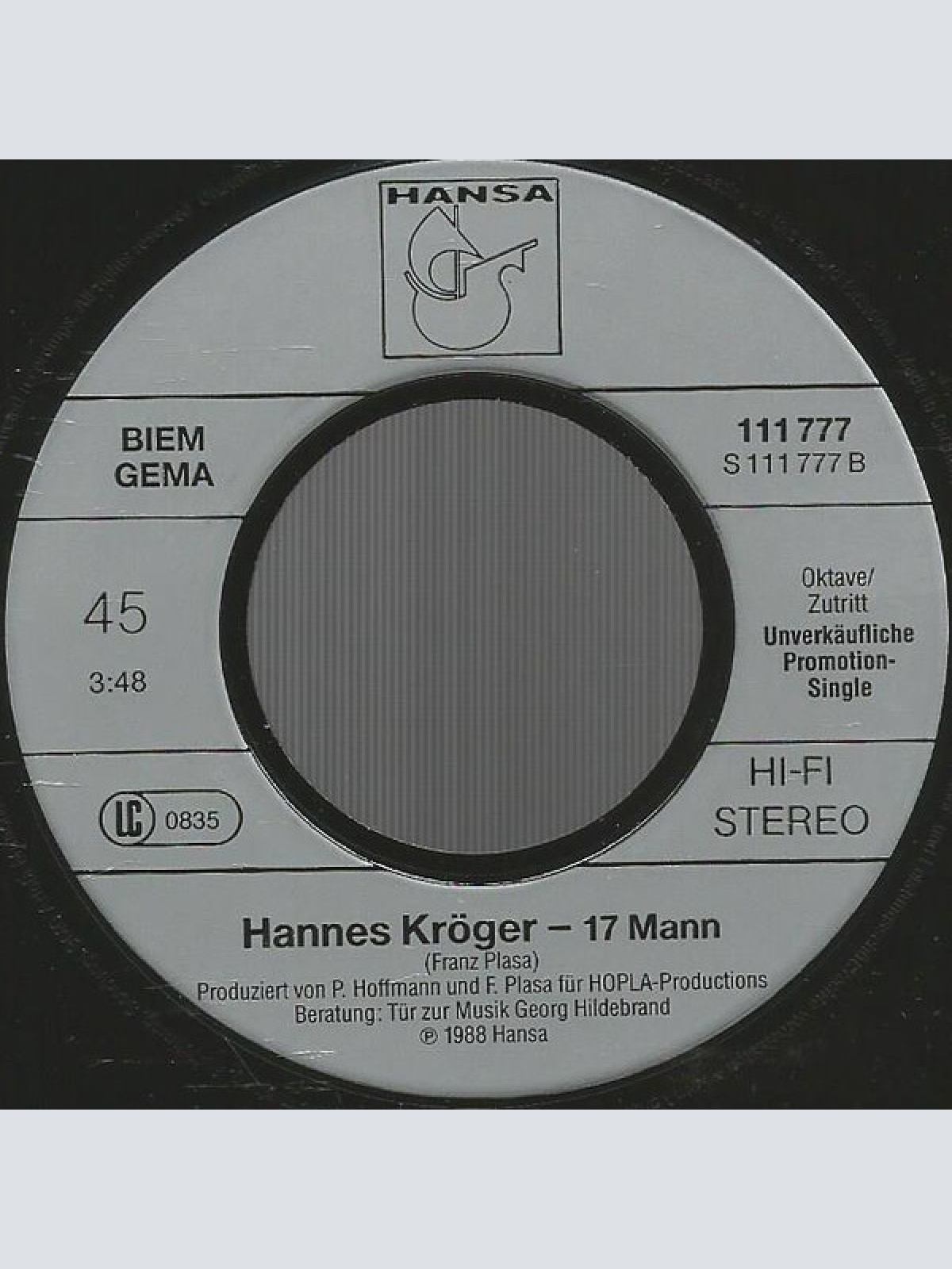 Vinyl / Hannes Kröger - Der Blonde Hans (Special-Radio-Version)