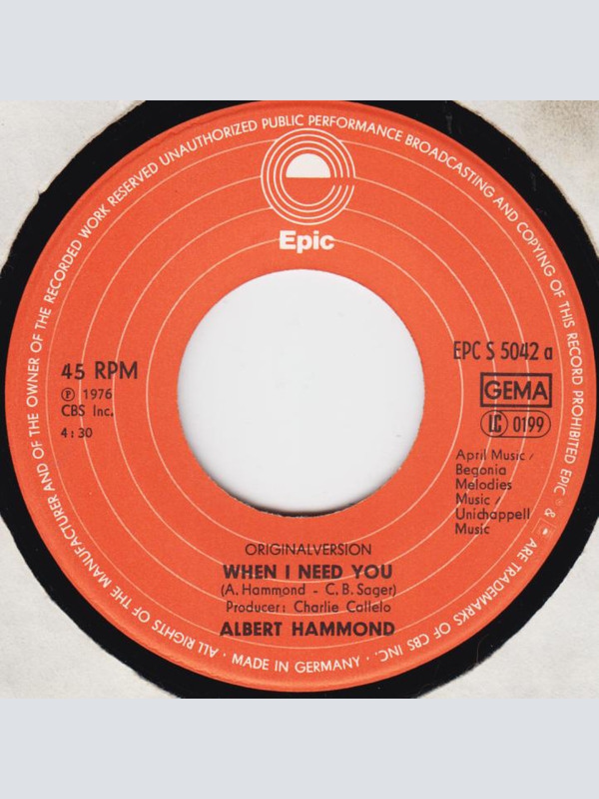 Vinyl / Albert Hammond - When I Need You / Cry Baby