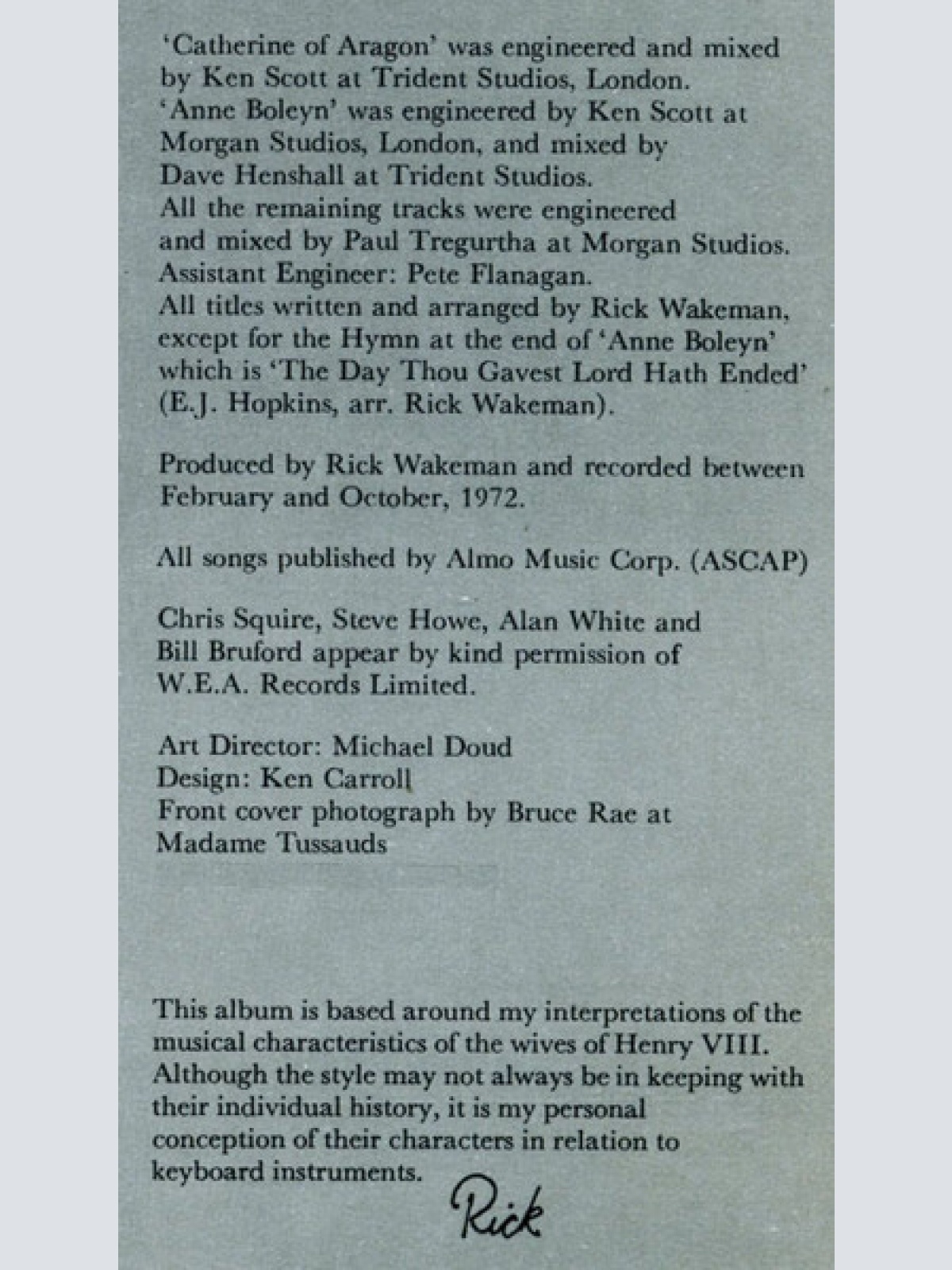 Vinyl / Rick Wakeman - The Six Wives Of Henry VIII