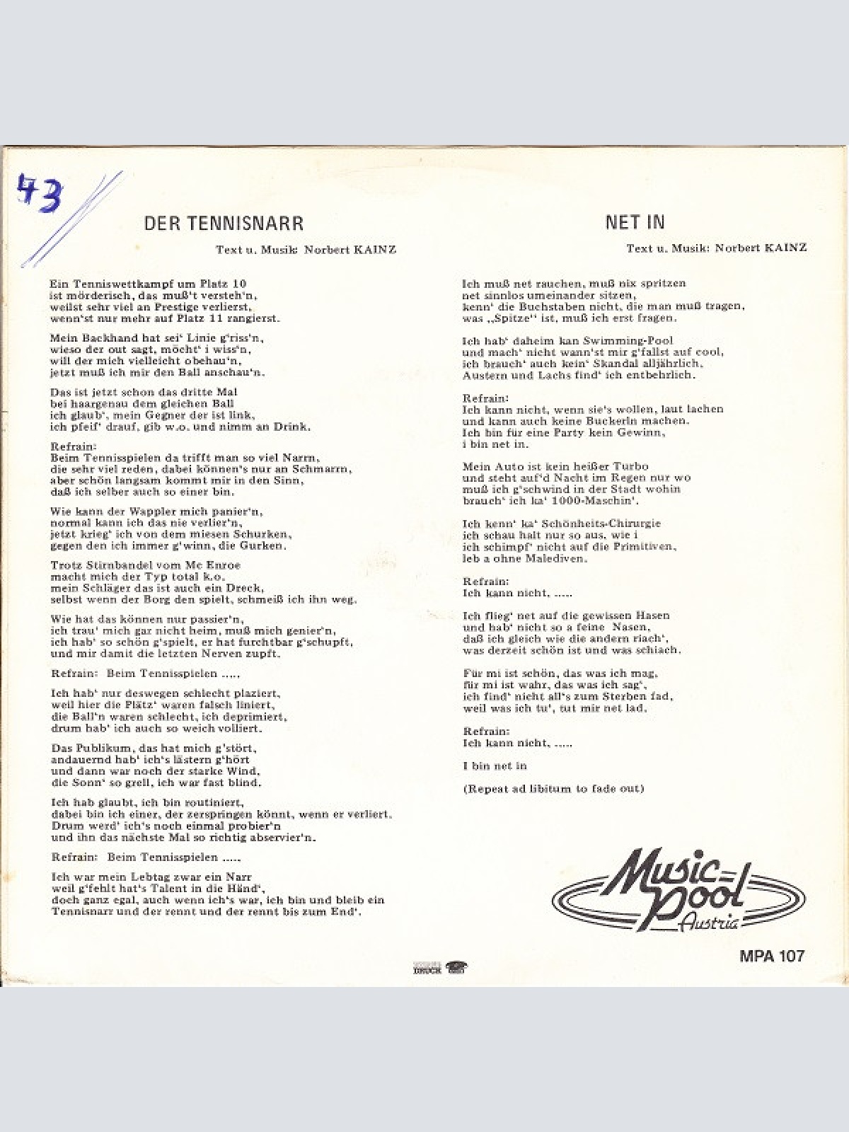 Vinyl / Norbert Kainz - Der Tennisnarr