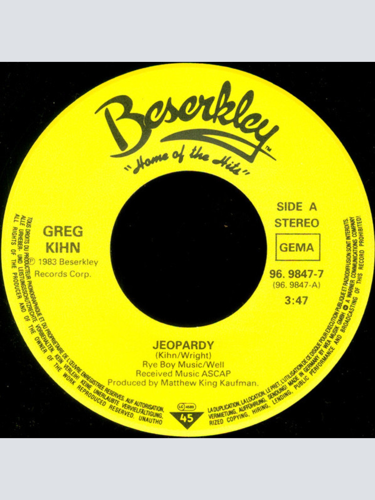 Vinyl / Greg Kihn Band - Jeopardy