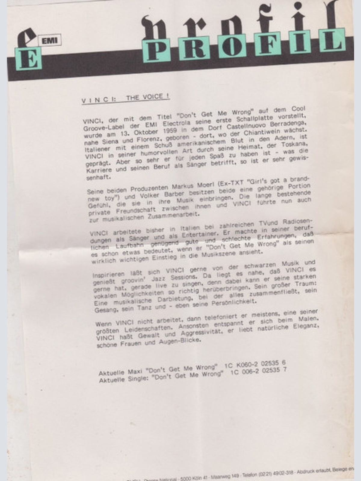 Vinyl / Vinci* - Don't Get Me Wrong