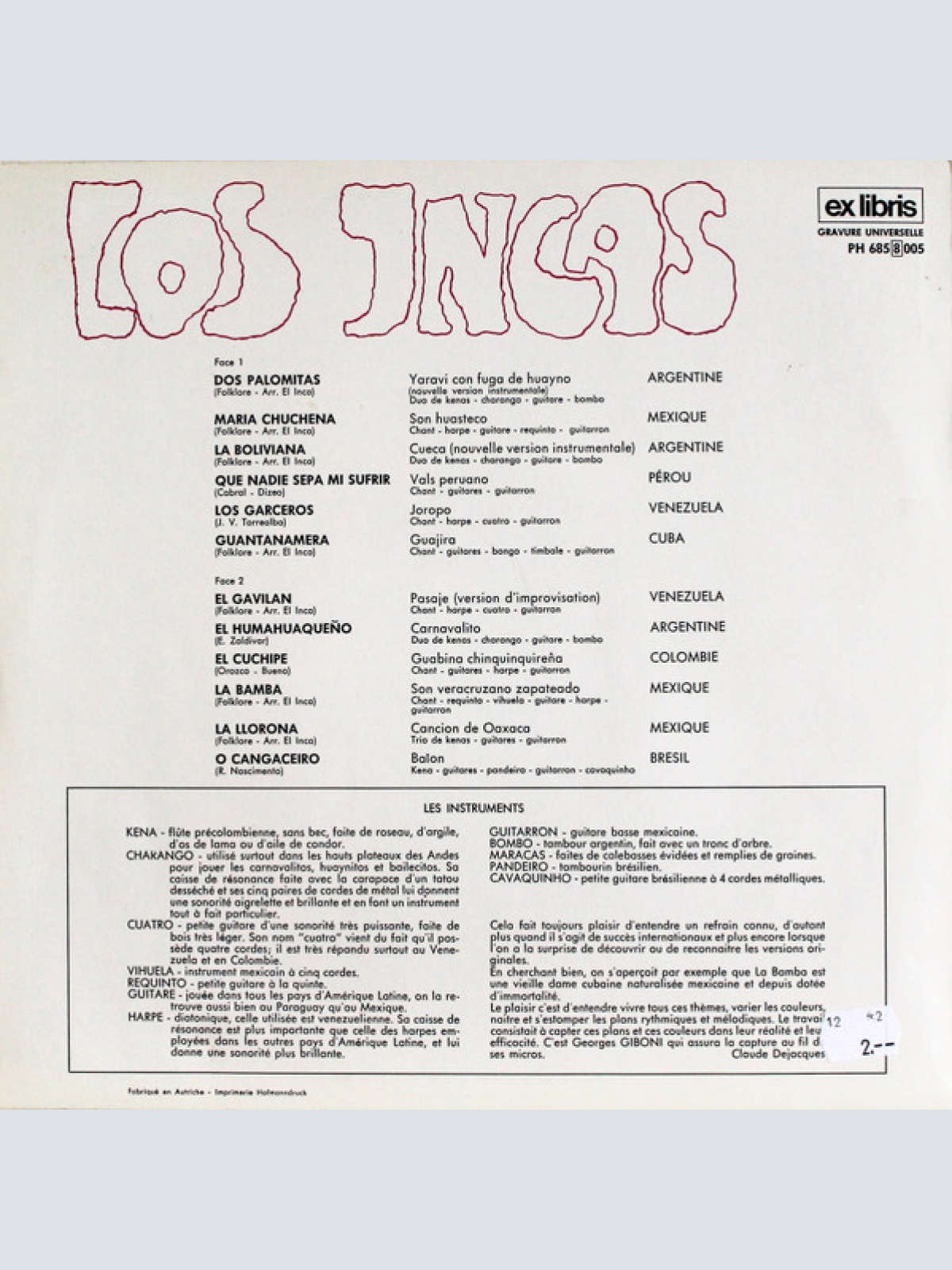 Vinyl / Los Incas - Los Incas
