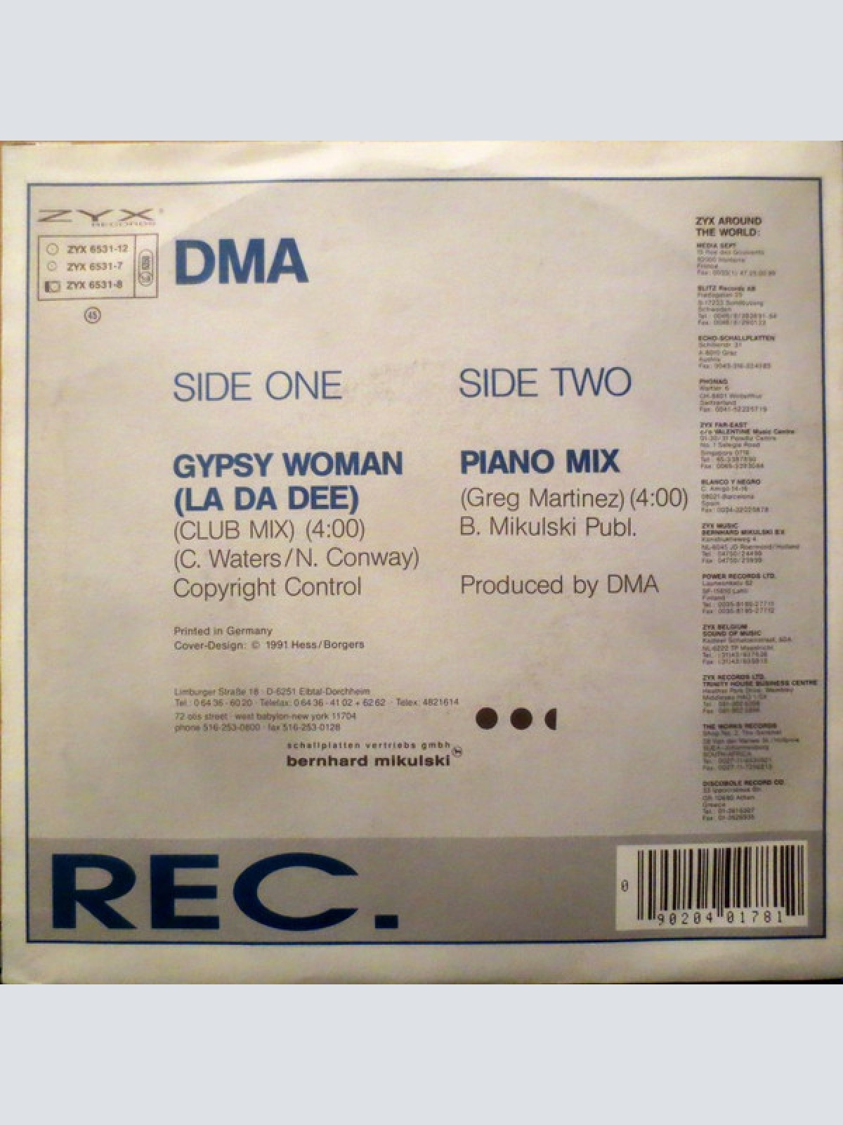 Vinyl / DMA (3) - Gypsy Woman (La Da Dee) (The Real Dance Version)