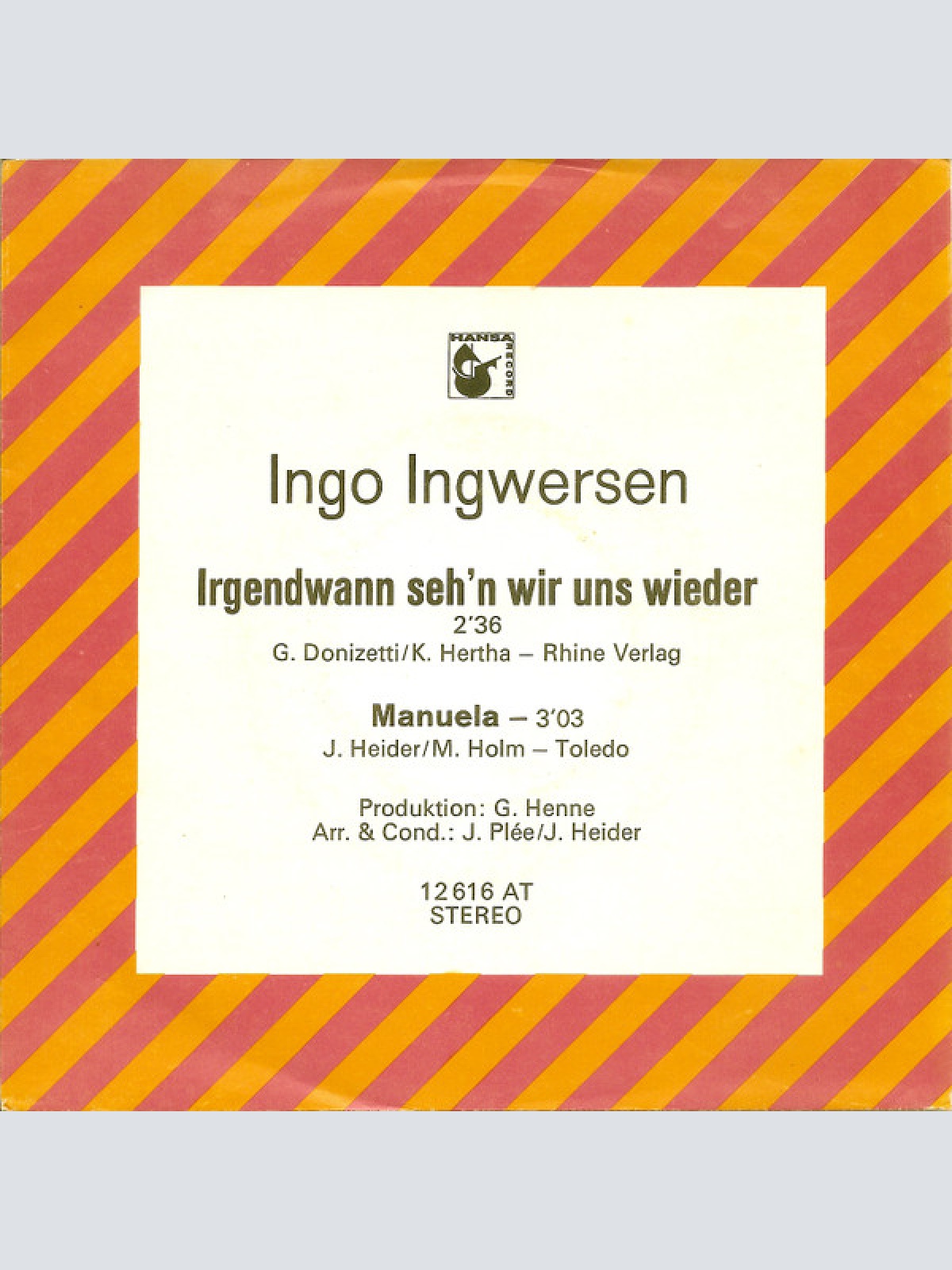 Vinyl / Ingo Ingwersen - Irgendwann Seh'n Wir Uns Wieder