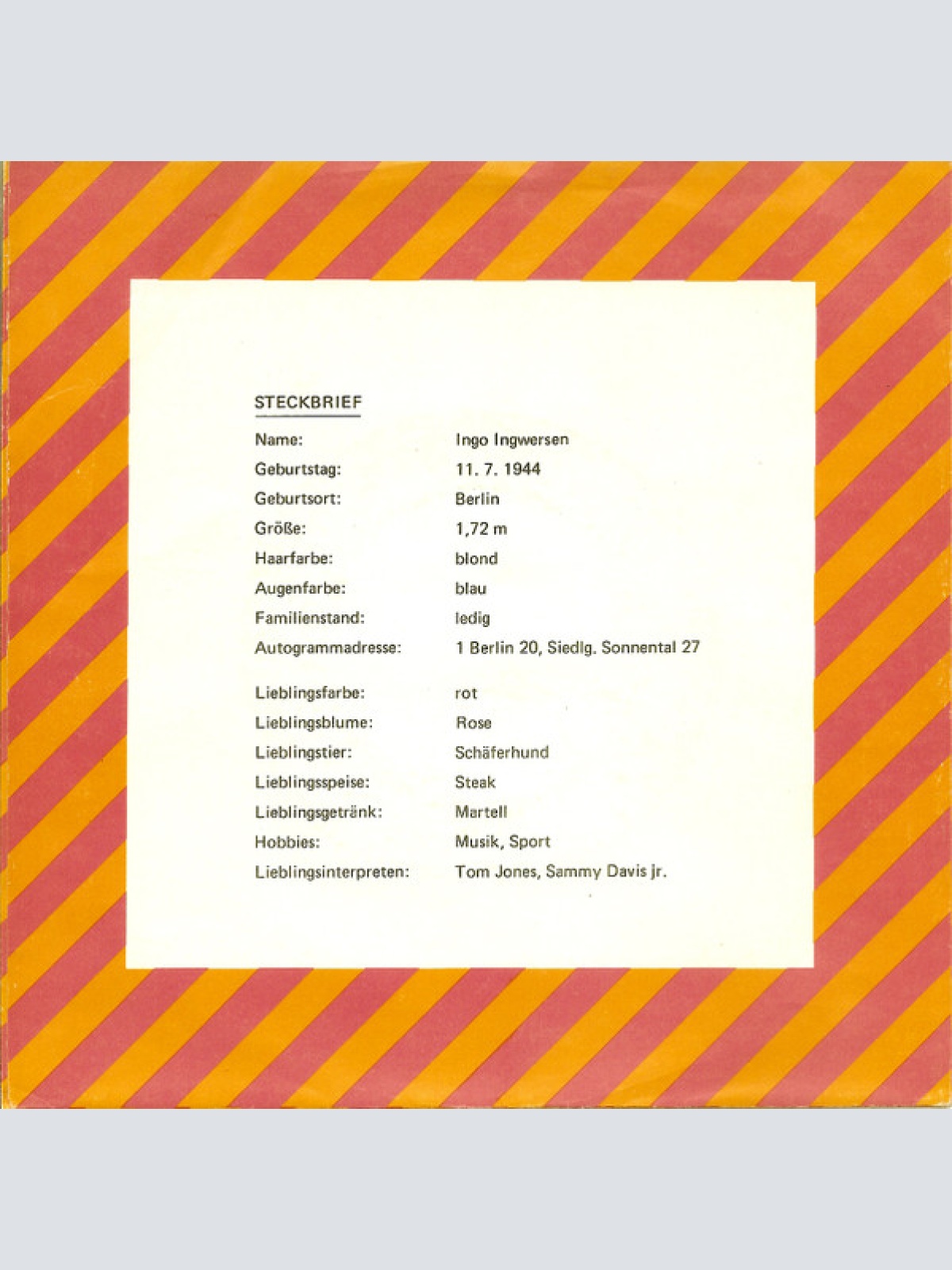 Vinyl / Ingo Ingwersen - Irgendwann Seh'n Wir Uns Wieder