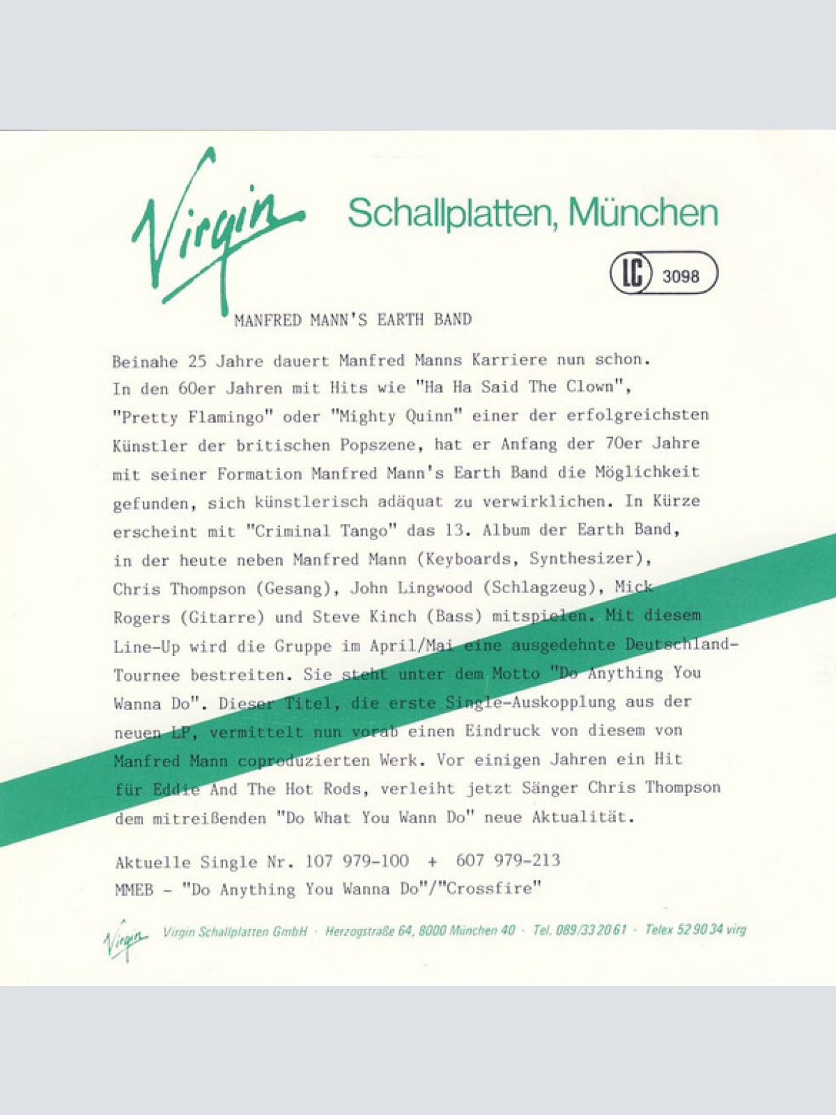 Vinyl / Manfred Mann's Earth Band With Chris Thompson - Do Anything You Wanna Do