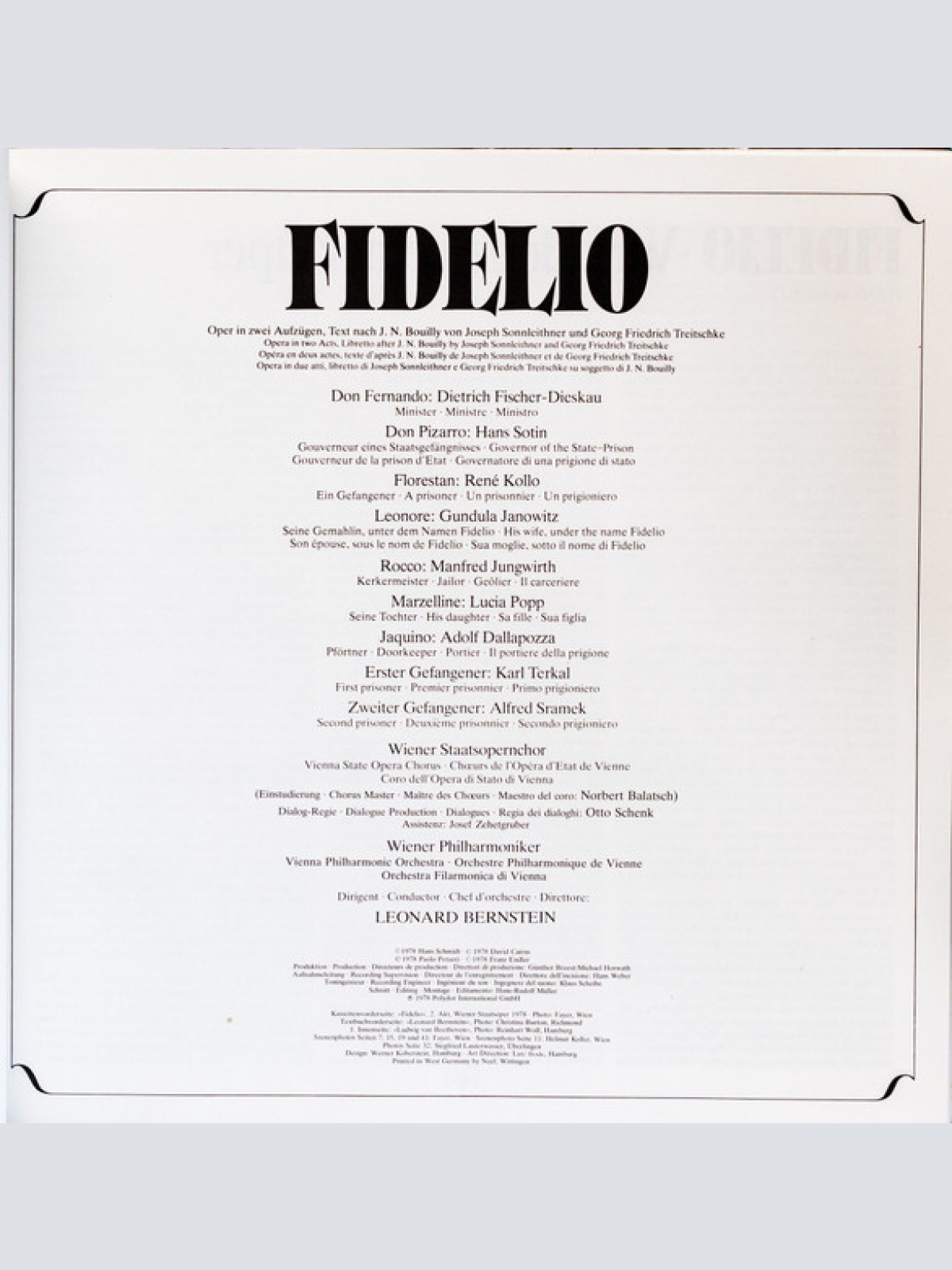 Vinyl / Ludwig van Beethoven - Leonard Bernstein - Chor Der Wiener Staatsoper* - Wiener Philharmoniker, Gundula Janowitz, Lucia Popp, René Kollo, Hans Sotin, Dietrich Fischer-Dieskau, Manfred Jungwirth, Adolf Dallapozza - Fidelio