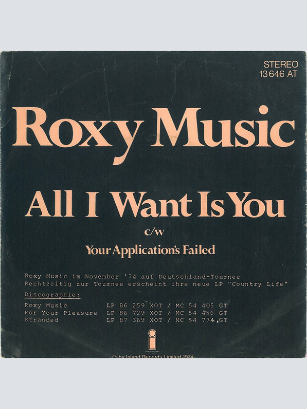 Vinyl / Roxy Music - All I Want Is You