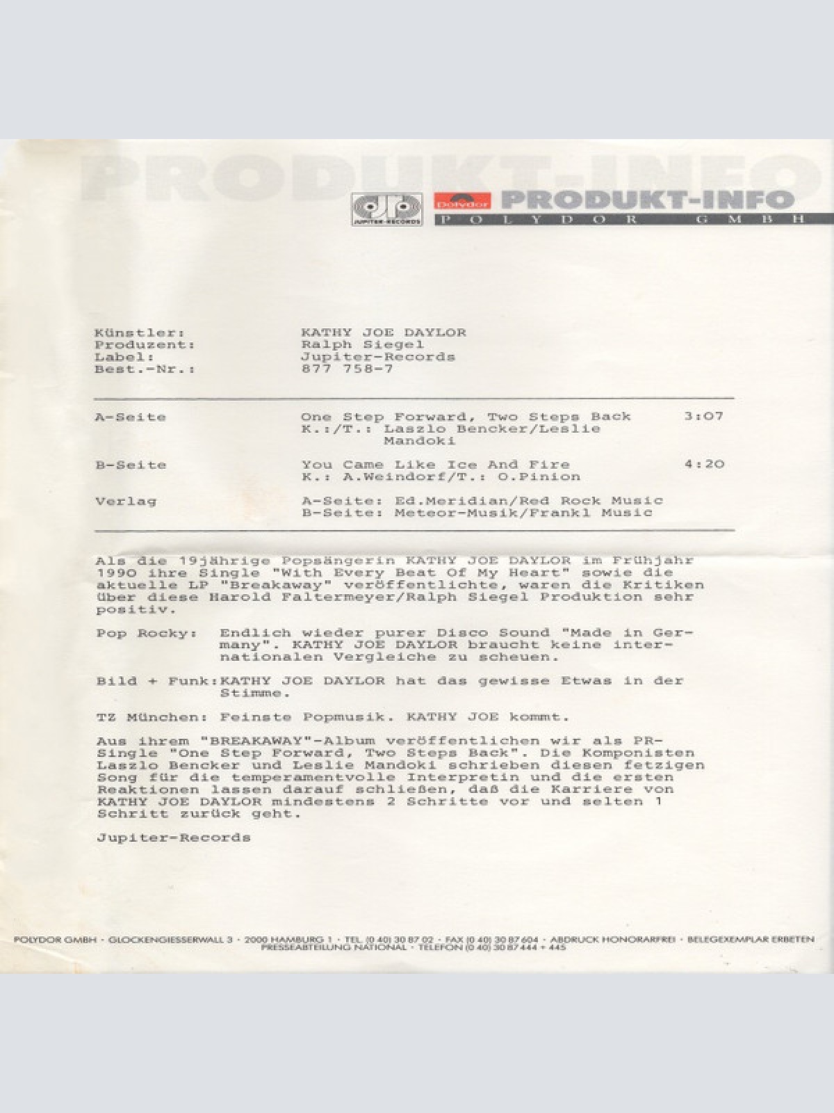 Vinyl / Kathy Joe Daylor - One Step Forward Two Steps Back