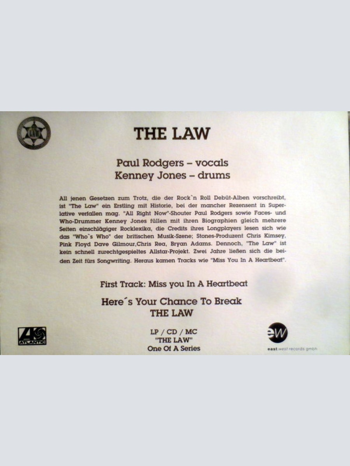 Vinyl / The Law (3) - Miss You In A Heartbeat