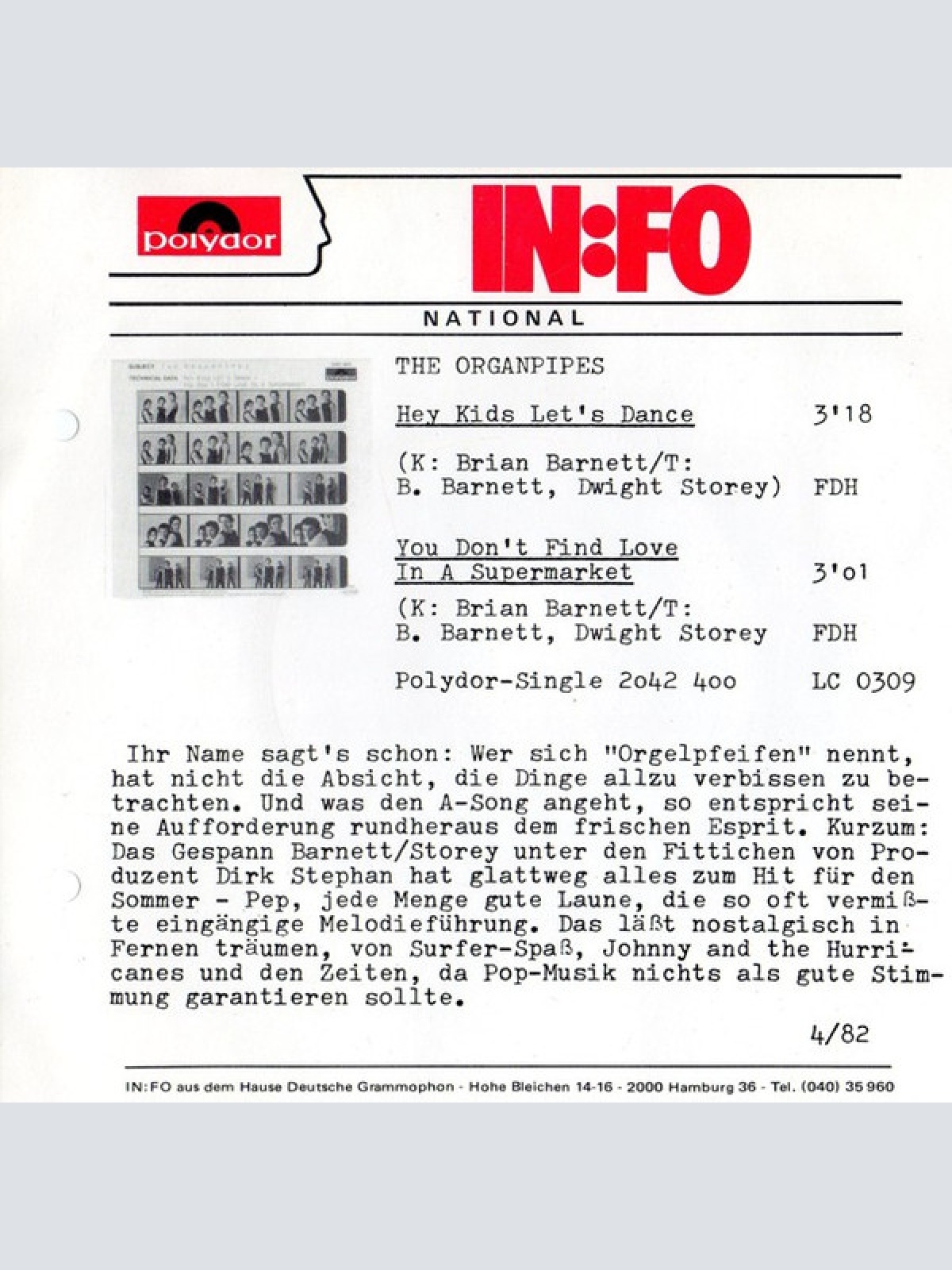 Vinyl / The Organpipes - Hey Kids Let's Dance