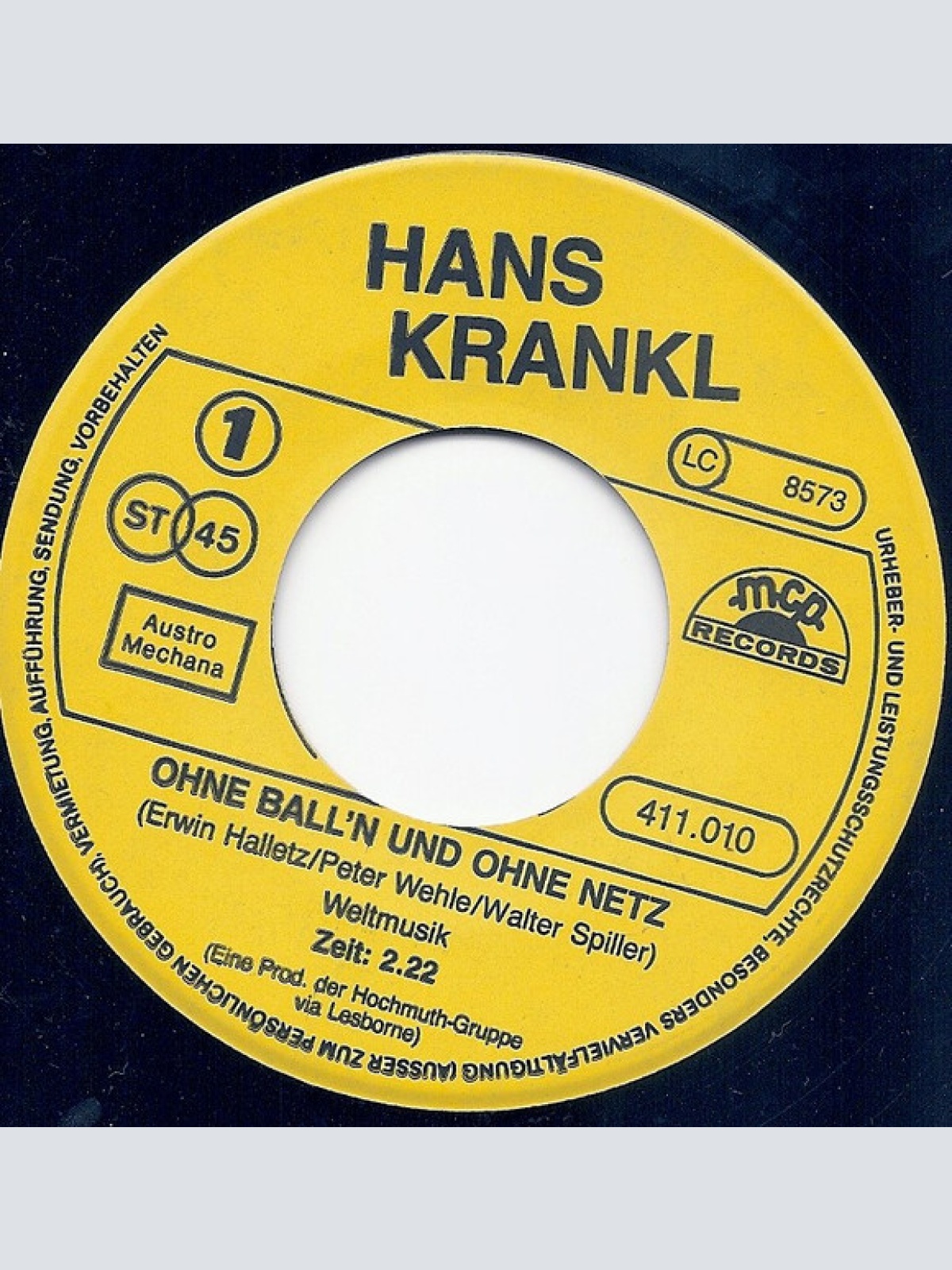 Vinyl / Hans Krankl - Ohne Ball'n Und Ohne Netz