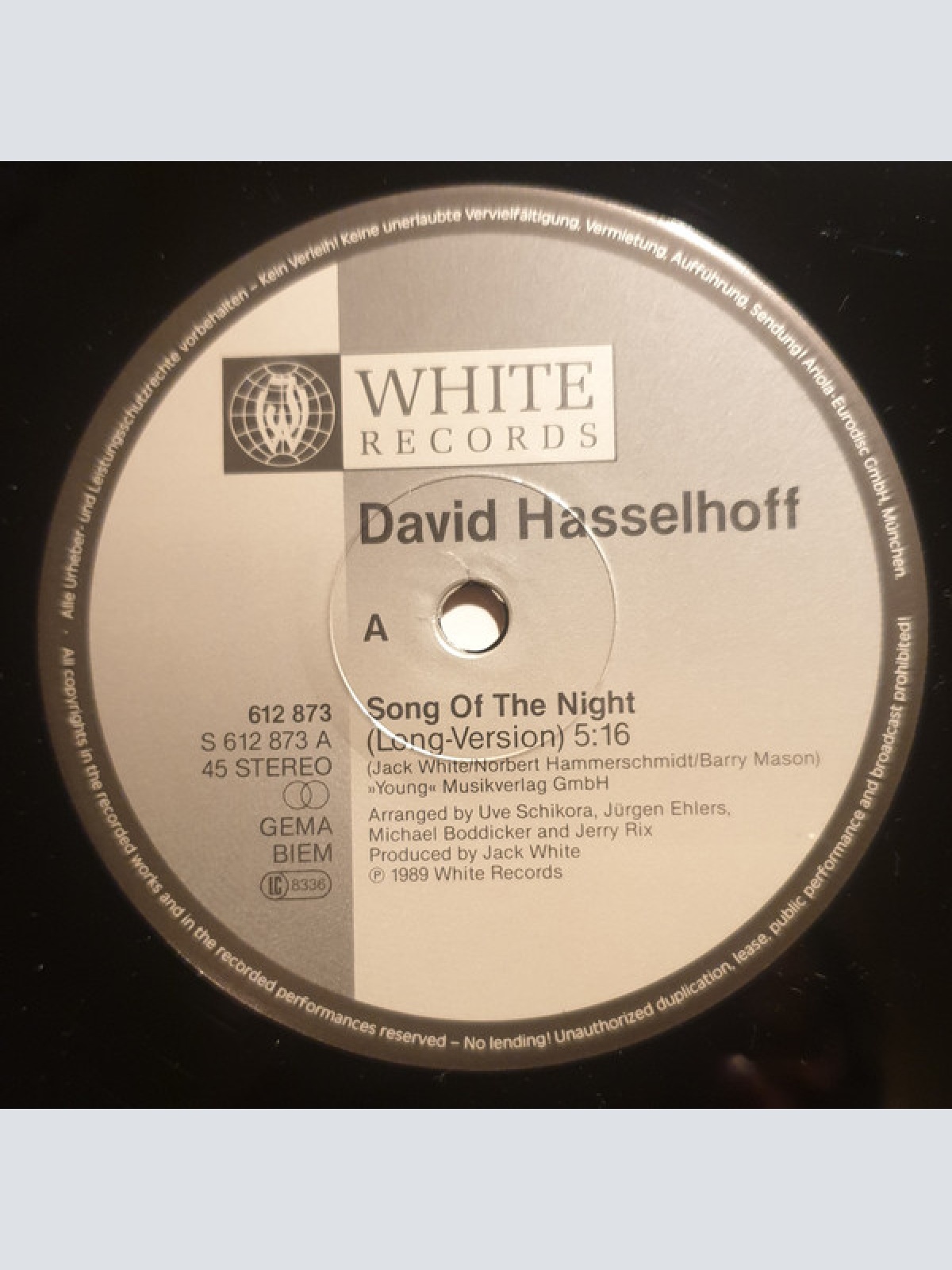 Vinyl / David Hasselhoff - Song Of The Night