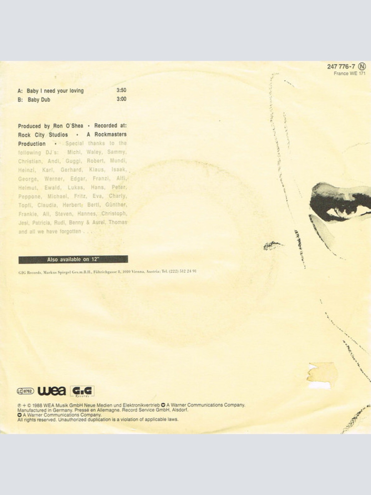 Vinyl / Charles Augins - Baby I Need Your Loving