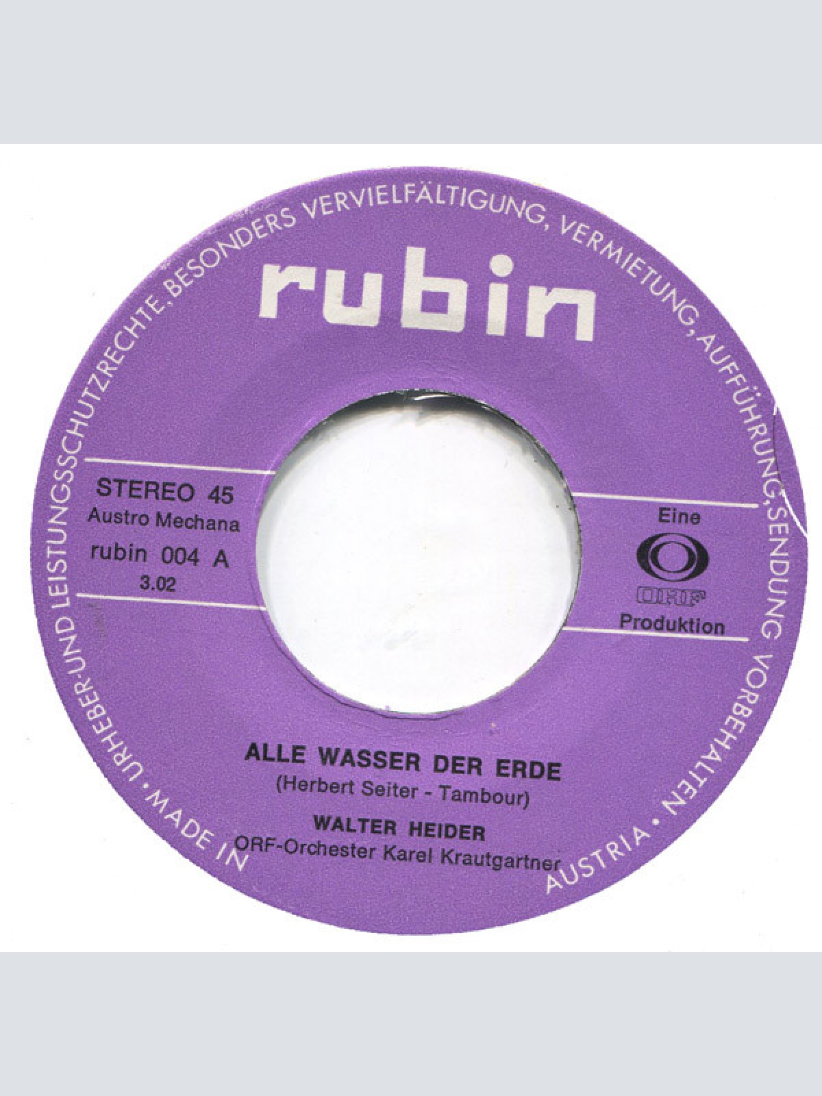 Vinyl / Walter Heider Und Das ORF Orchester Karel Krautgartner - Alle Wasser Der Erde / Jeder Tag Deines Lebens