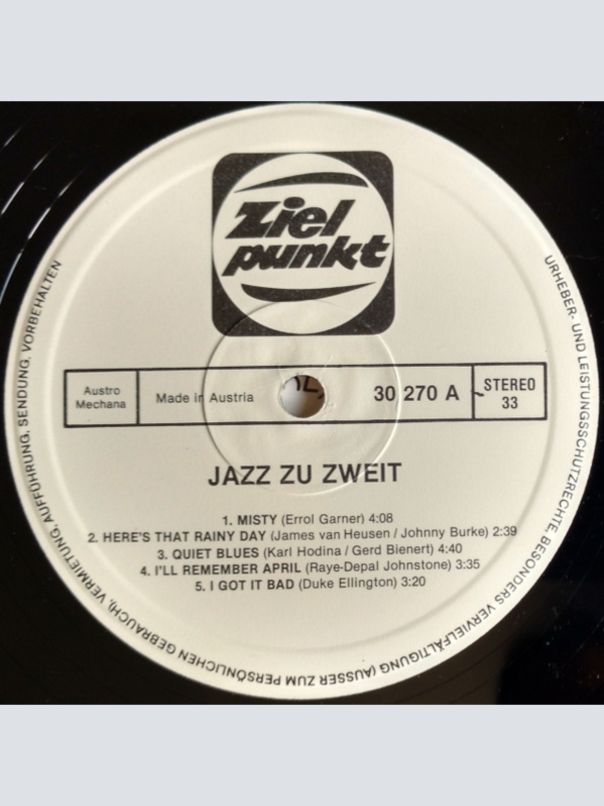 Vinyl / Karl Hodina, Gerd Bienert - Jazz Zu Zweit