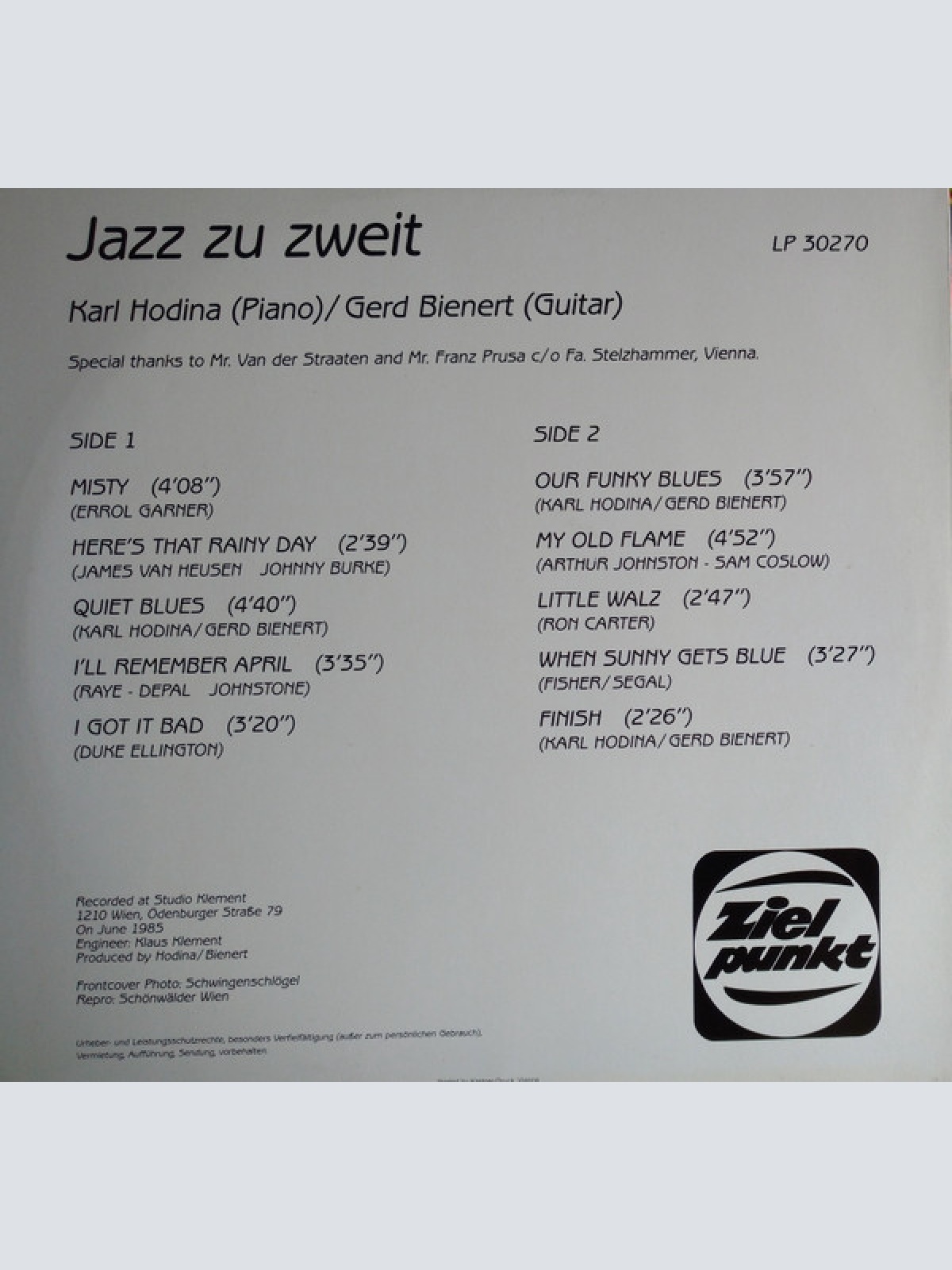 Vinyl / Karl Hodina, Gerd Bienert - Jazz Zu Zweit