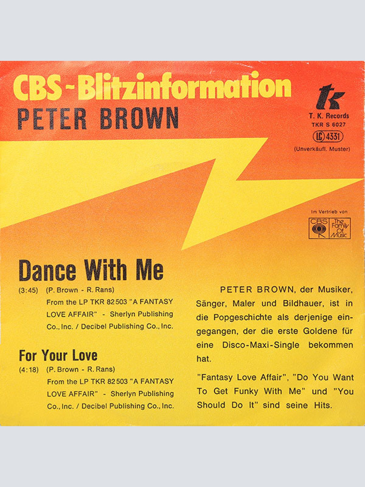 Vinyl / Peter Brown (2) - Dance With Me