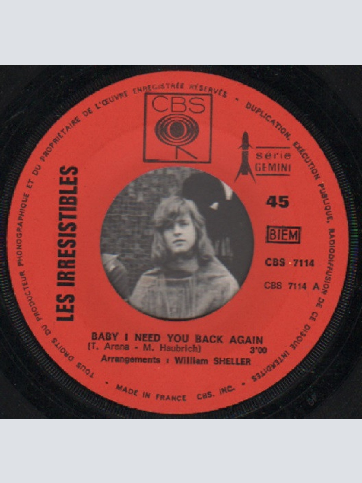 Vinyl / Les Irrésistibles - Baby I Need You Back Again / The Lady Of France