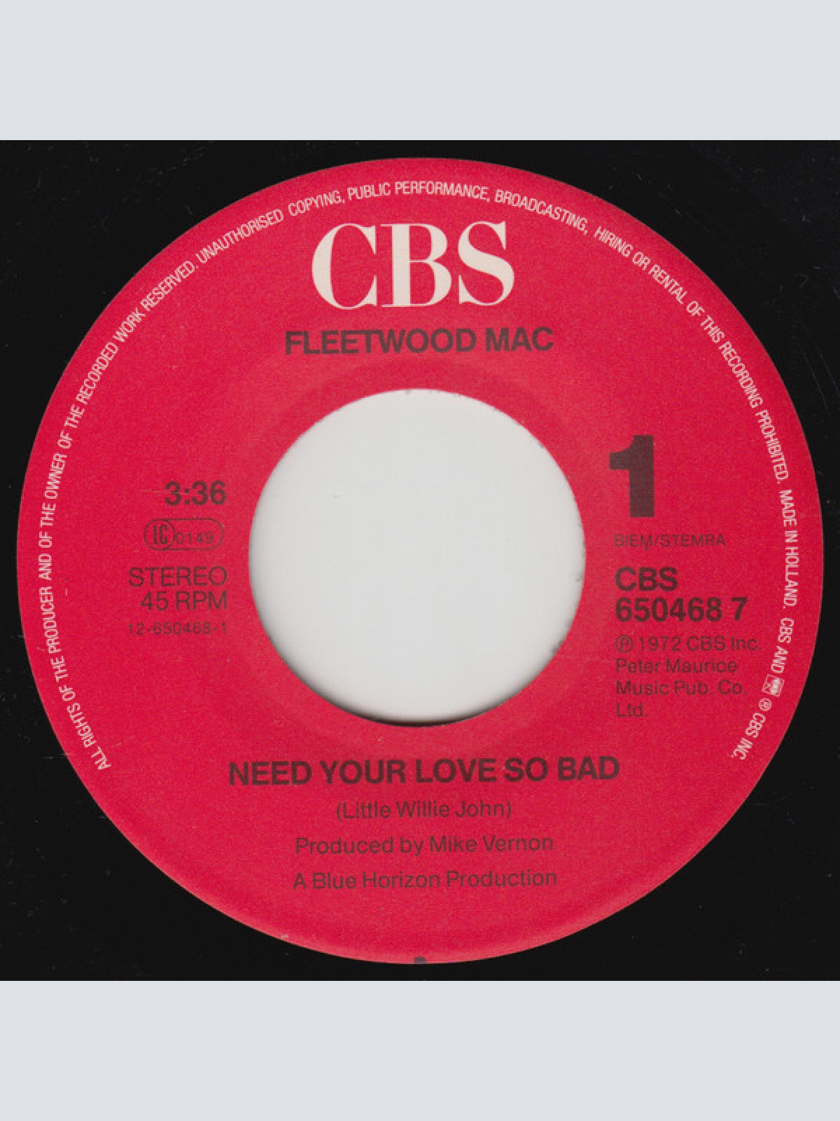 Vinyl / Fleetwood Mac - Need Your Love So Bad / Albatross