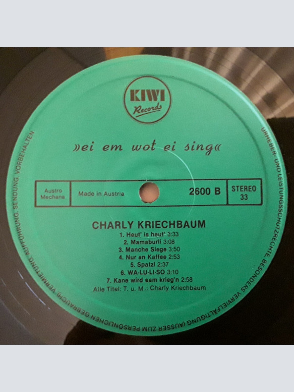 Vinyl / Charly Kriechbaum - Ei Em Wot Ei Sing