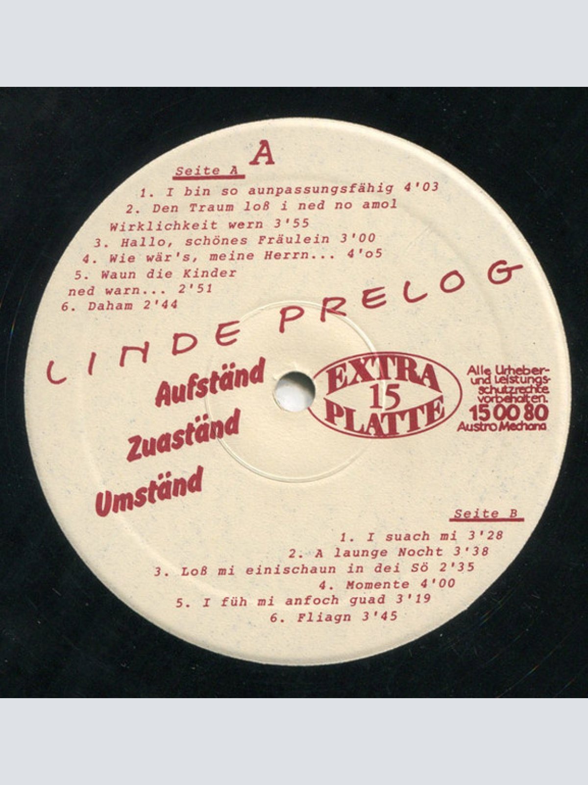 Vinyl / Linde Prelog - Aufständ Zuaständ Umständ