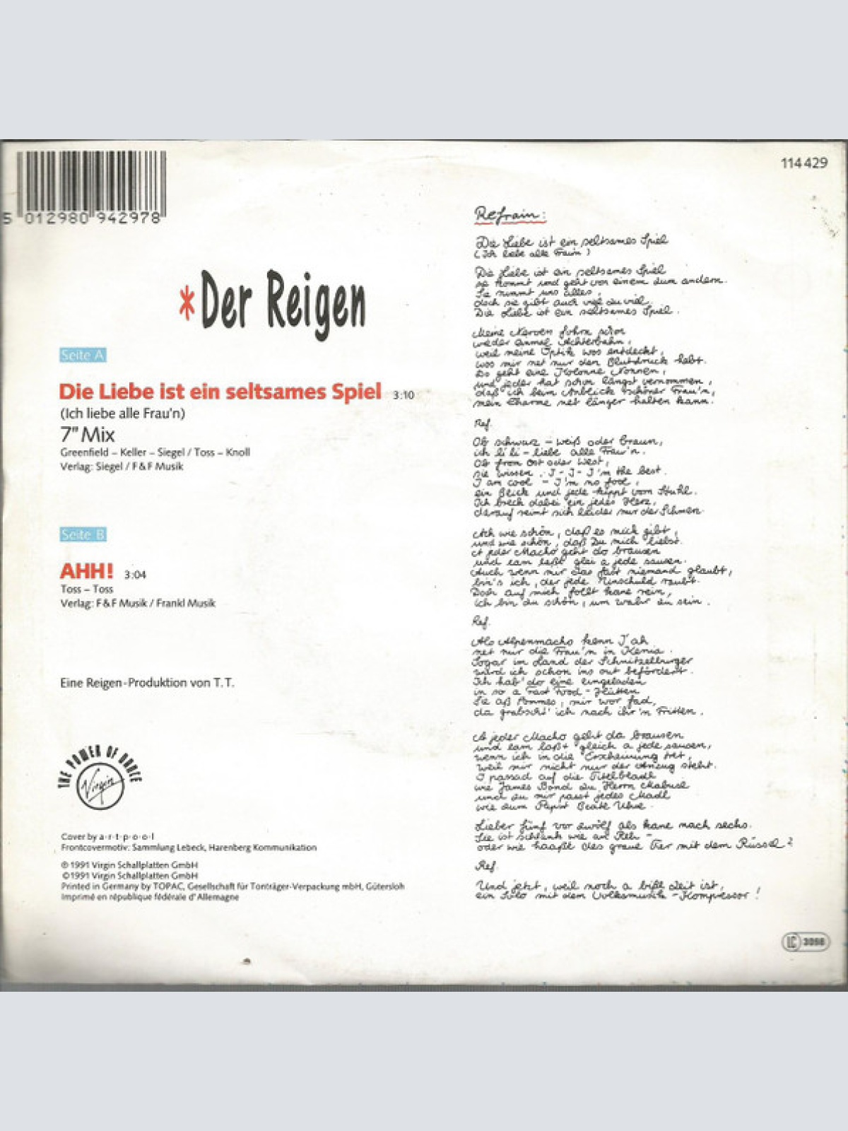 Vinyl / Der Reigen - Die Liebe Ist Ein Seltsames Spiel (Ich Liebe Alle Frau'n)