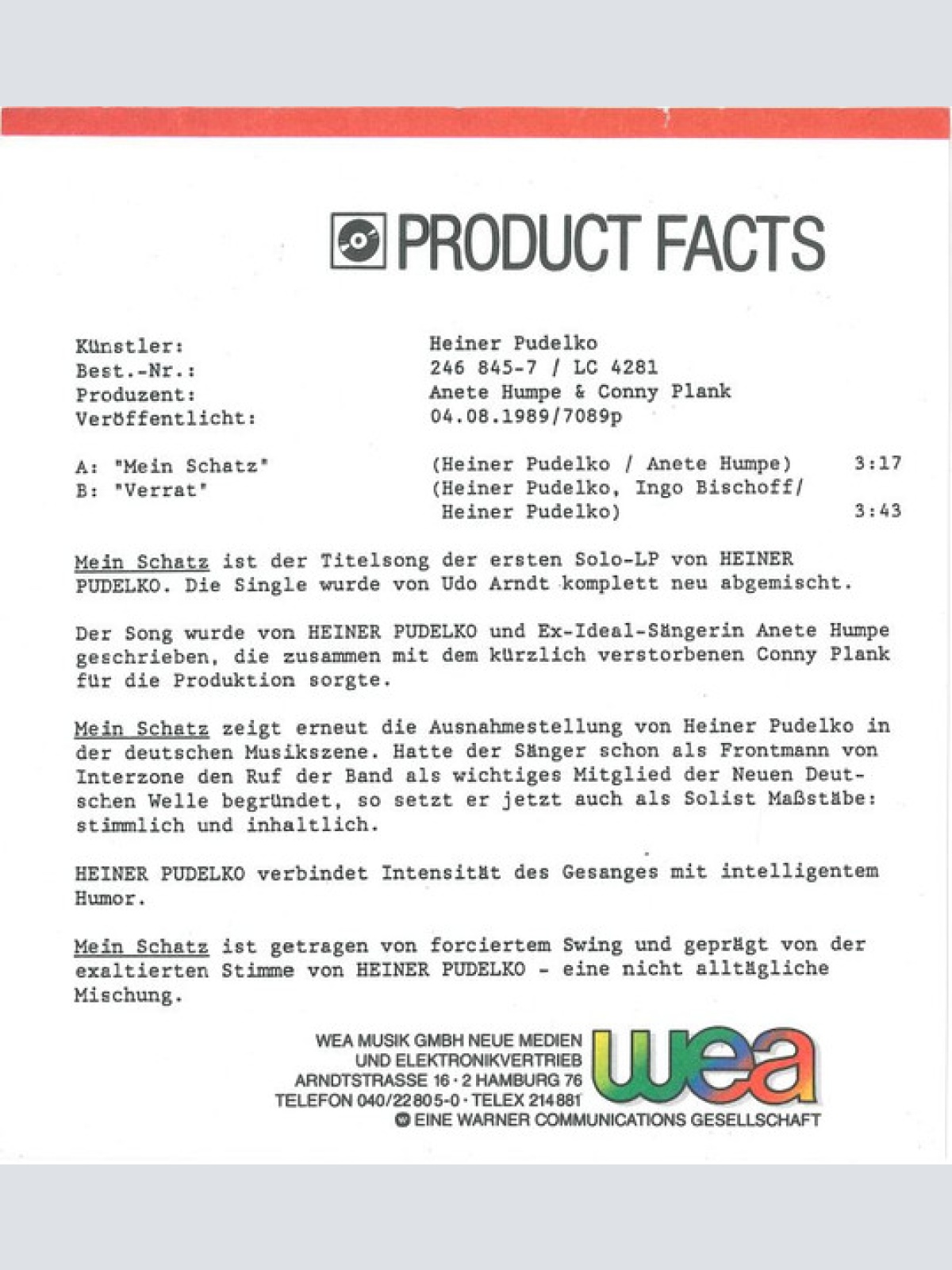 Vinyl / Heiner Pudelko - Mein Schatz