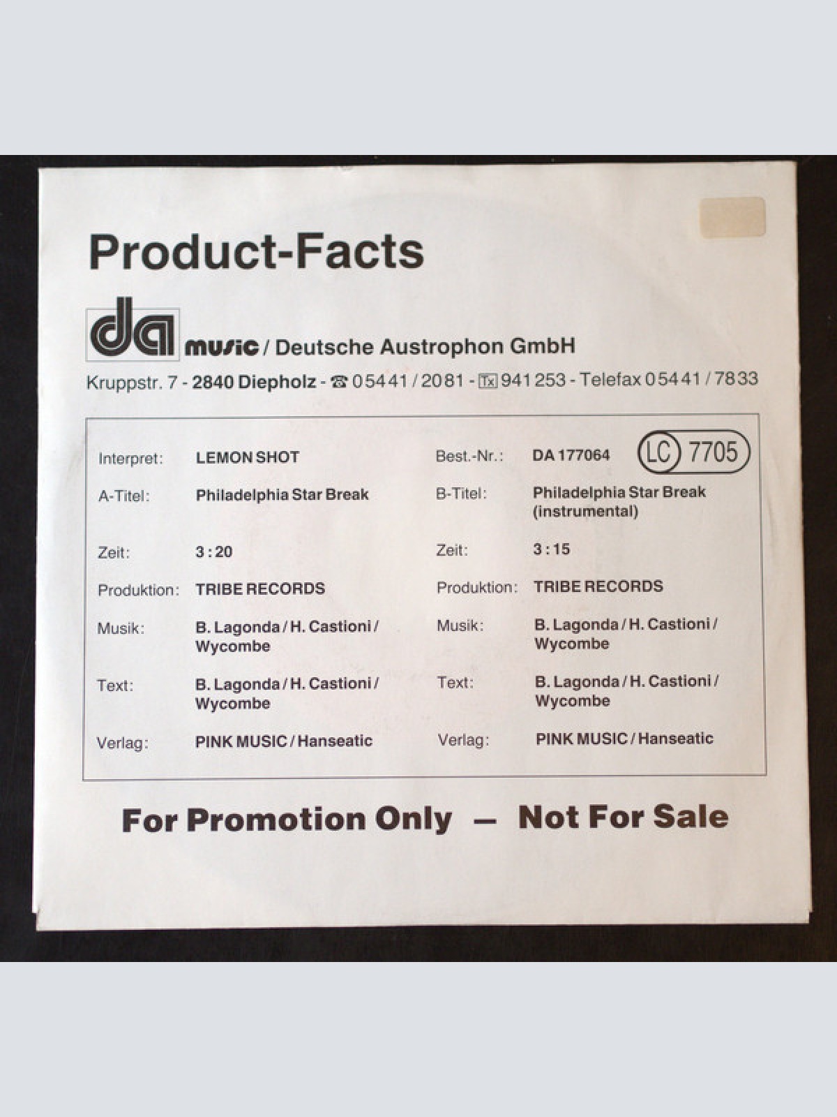 Vinyl / Lemon Shot - Philadelphia Star Break / Philadelphia Star Break (Instr.)