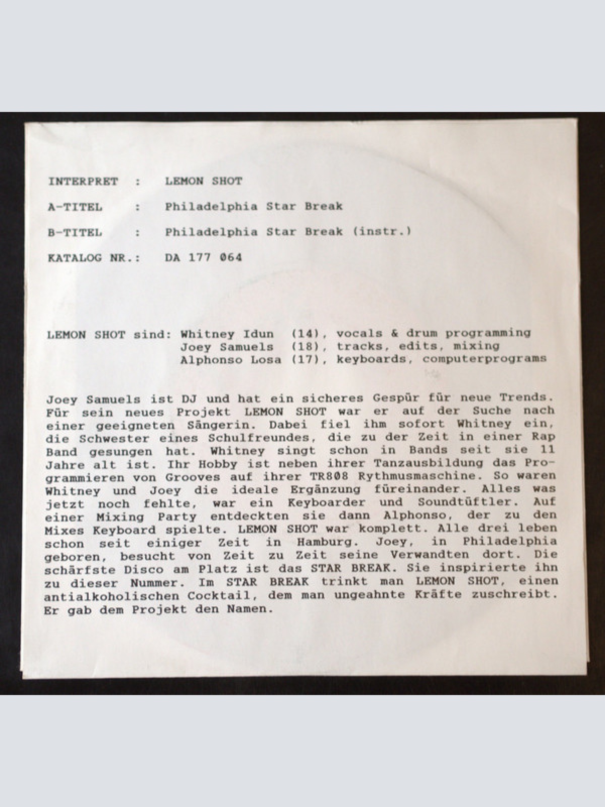 Vinyl / Lemon Shot - Philadelphia Star Break / Philadelphia Star Break (Instr.)