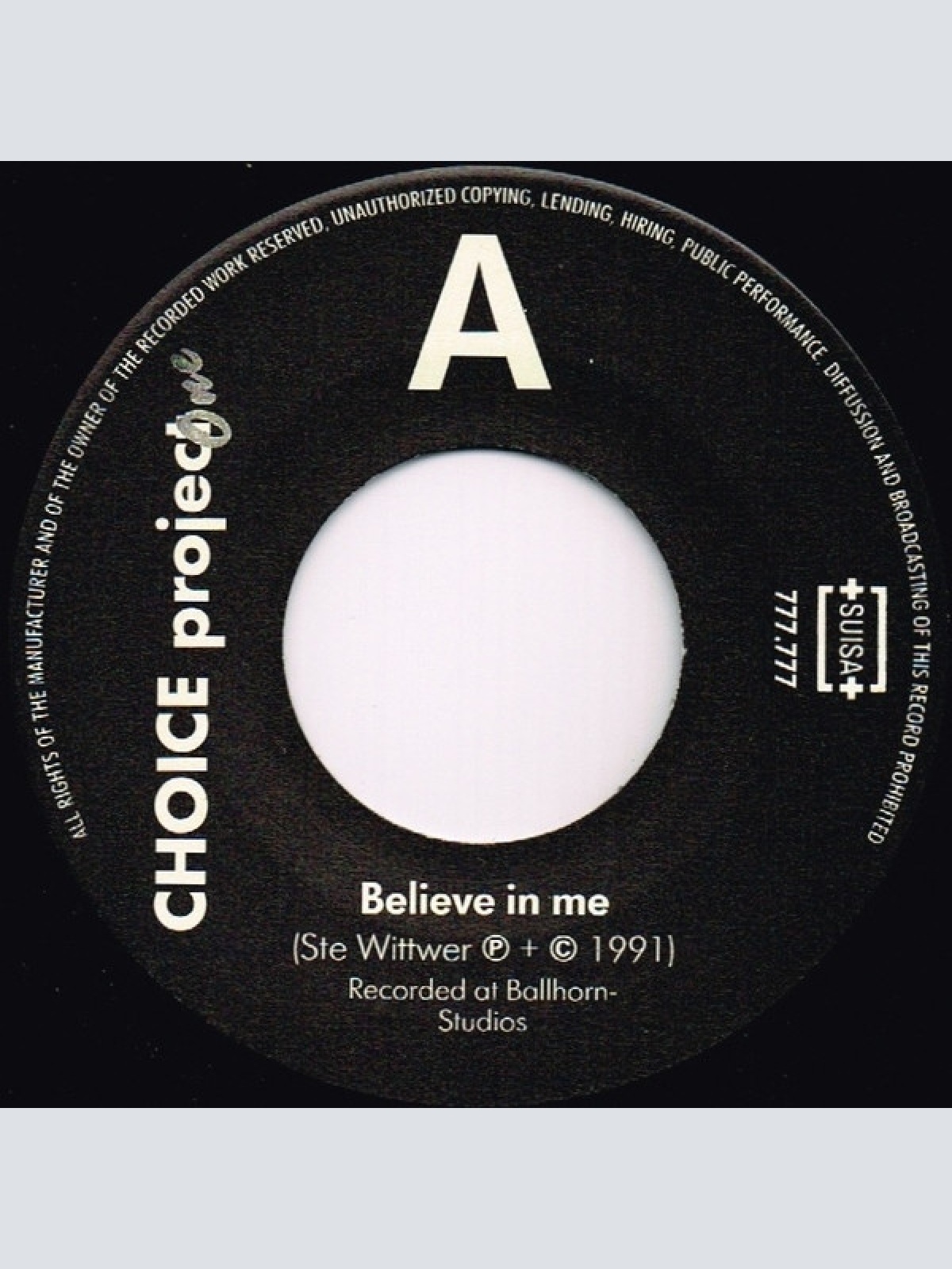 Vinyl / Choice Project One - Believe In Me